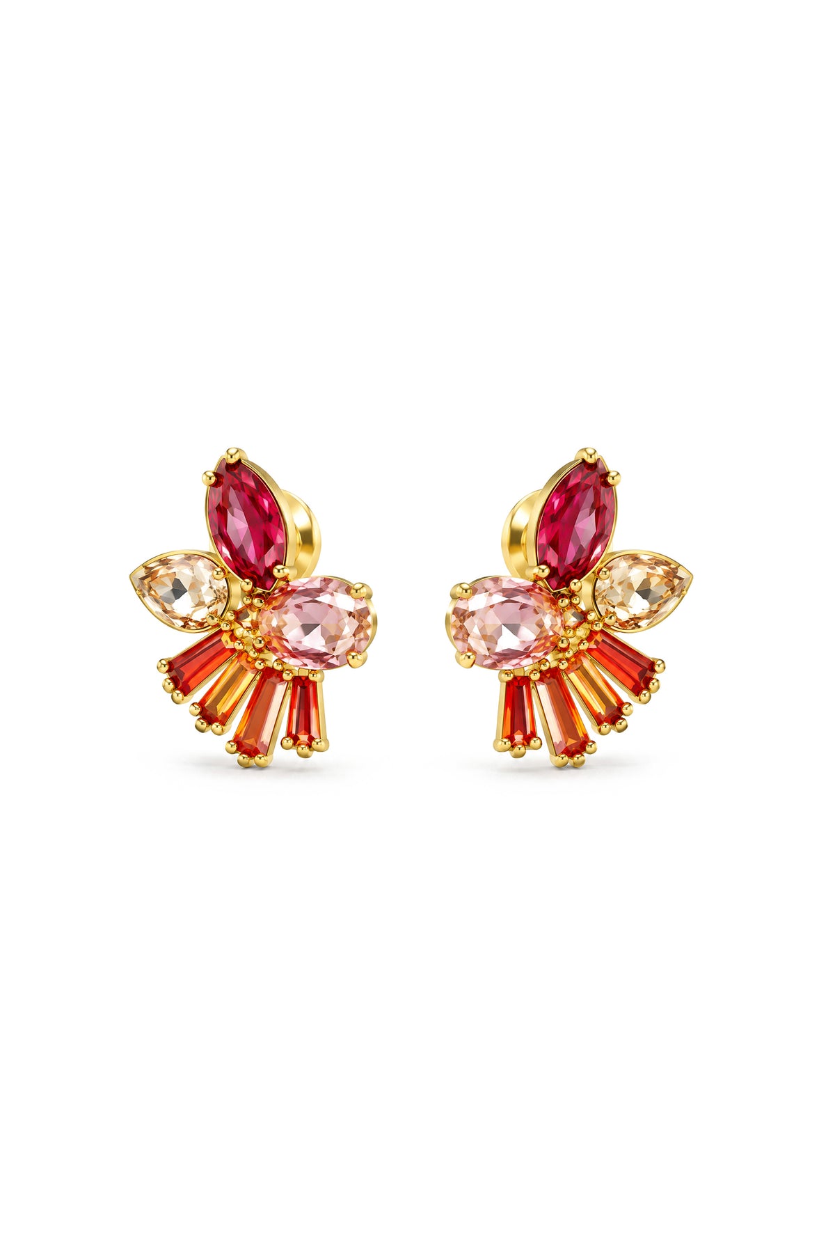 Multicolour Crystal Cluster Stud Earrings - Gold