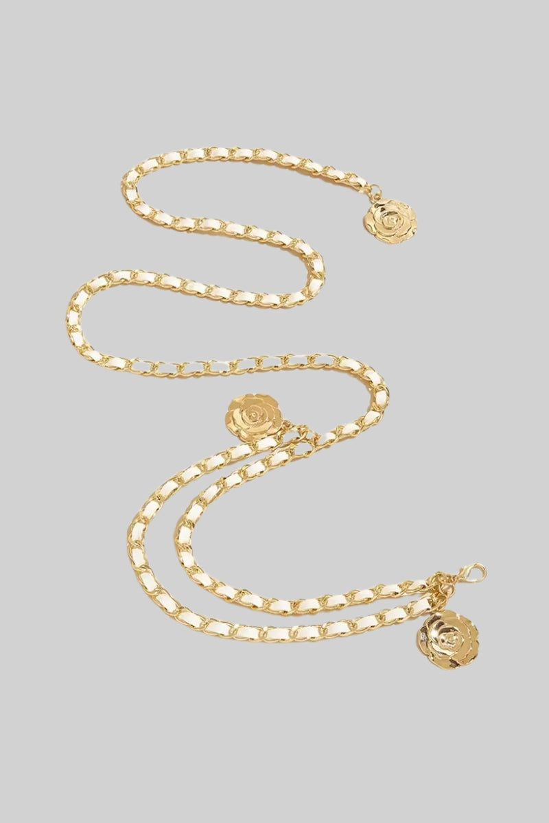 حزام بقلادة ذهبية من الجلد النباتي - أبيض