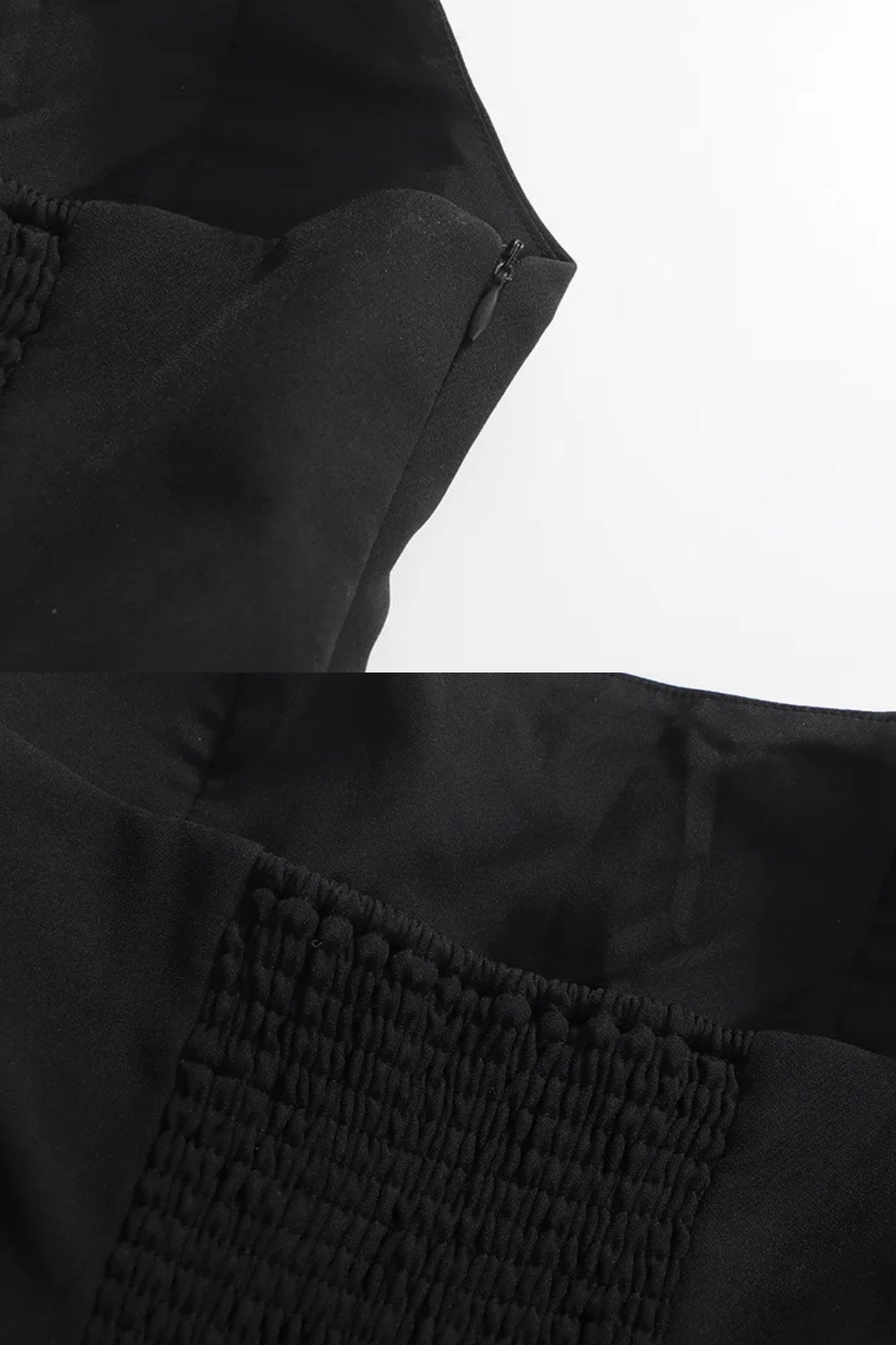 فستان ماكسي بدون حمالات مع تنورة مطرزة غير متماثلة - أسود