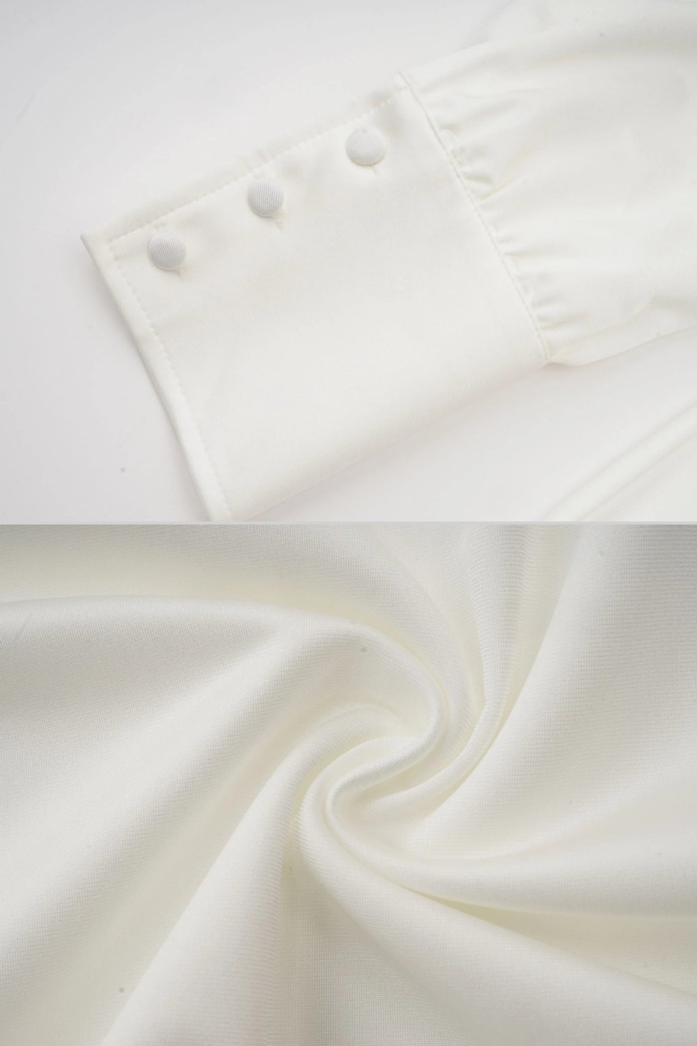 فستان أنيق بياقة عالية مع تفاصيل مطوية وزخرفة وردية جانبية - Ivoire