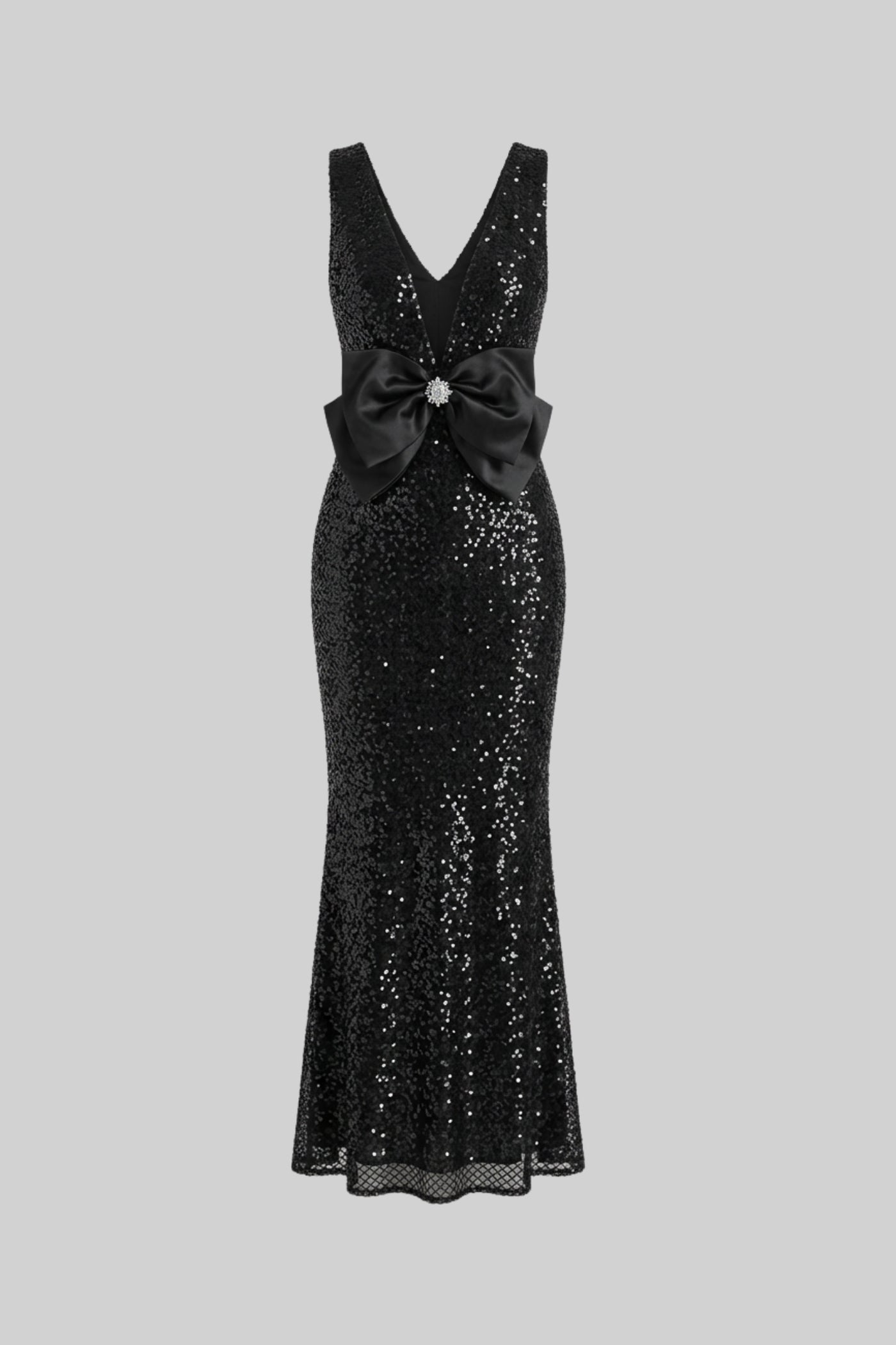 Sequin Maxi Dress With Satin Bow Detail - Black