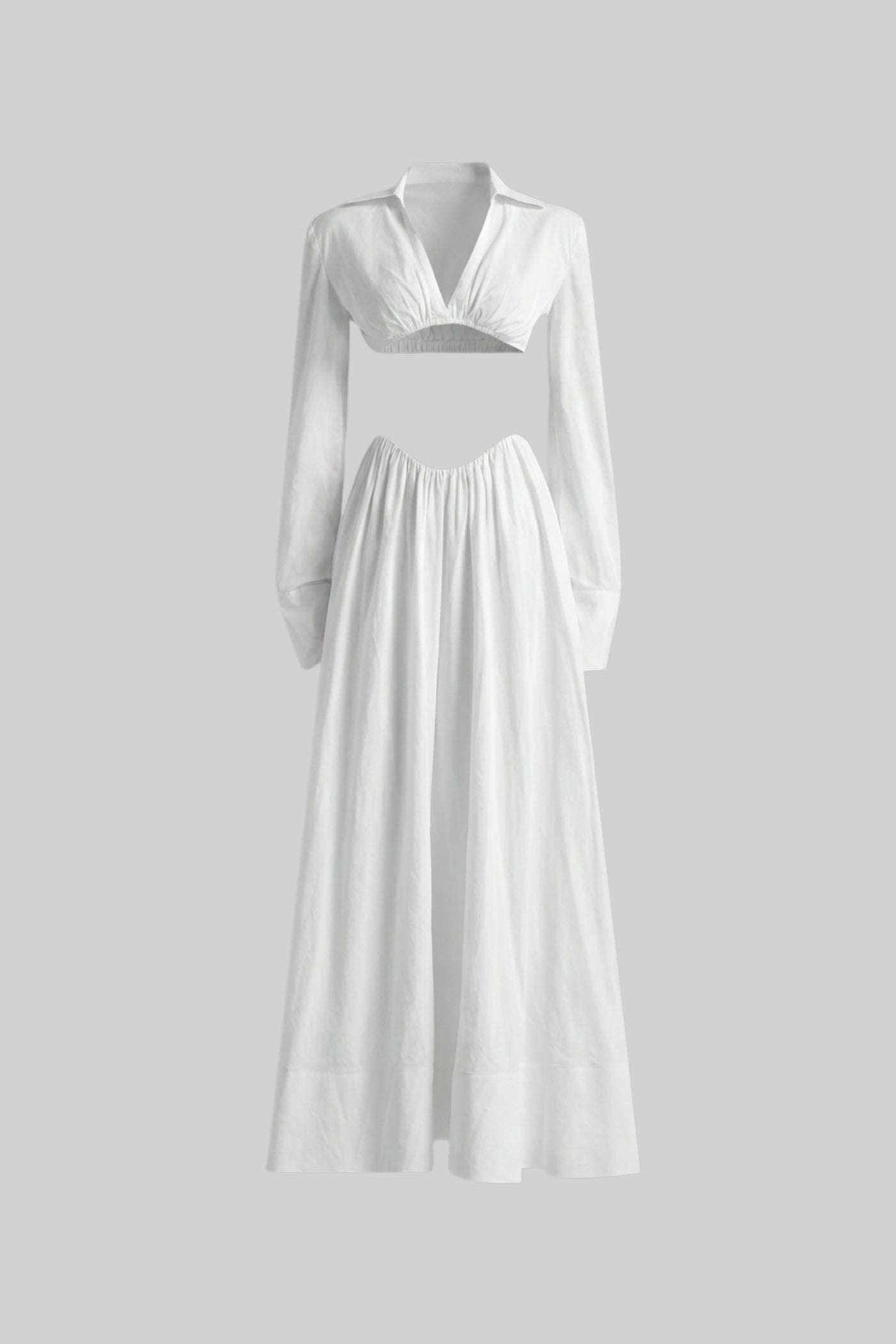 طقم منسق بأكمام طويلة مع توب قصير تحت الصدر - أبيض