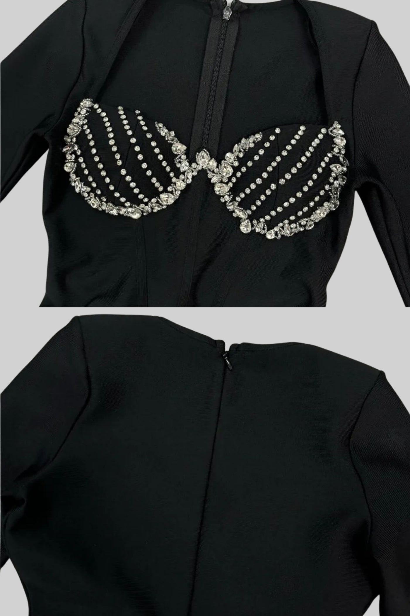 Crystal Embellished Corset Gown With Structured Bustier Bodice – Black