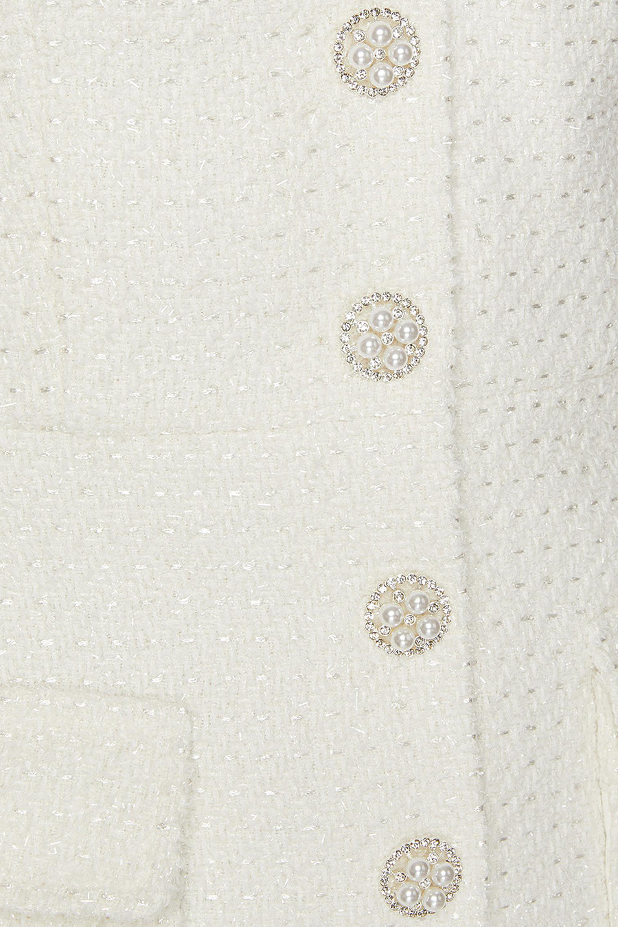 Textured Sleeveless Dress With Pearl Button Accents - White