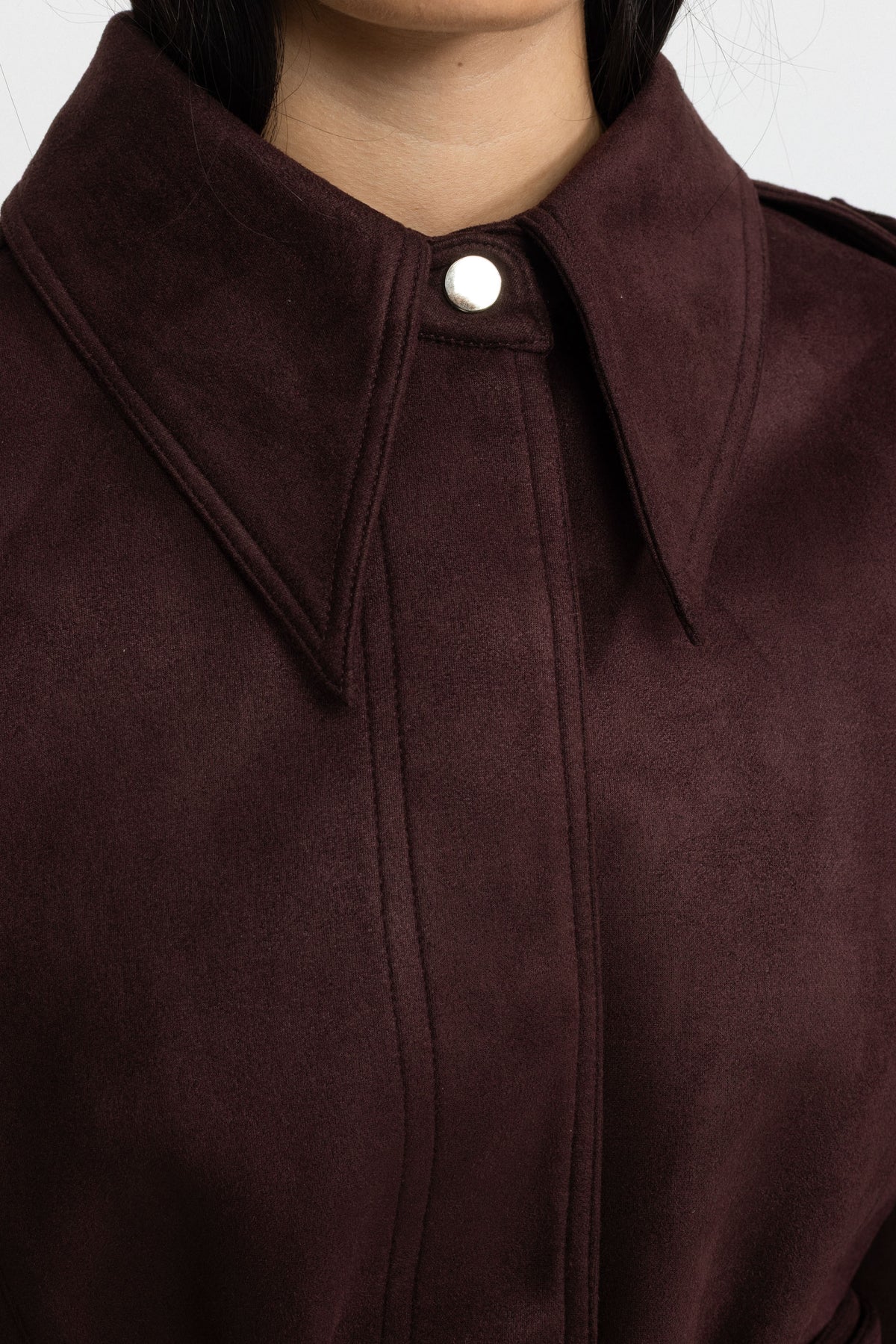 Suede Belted Cape Jacket - Burgundy