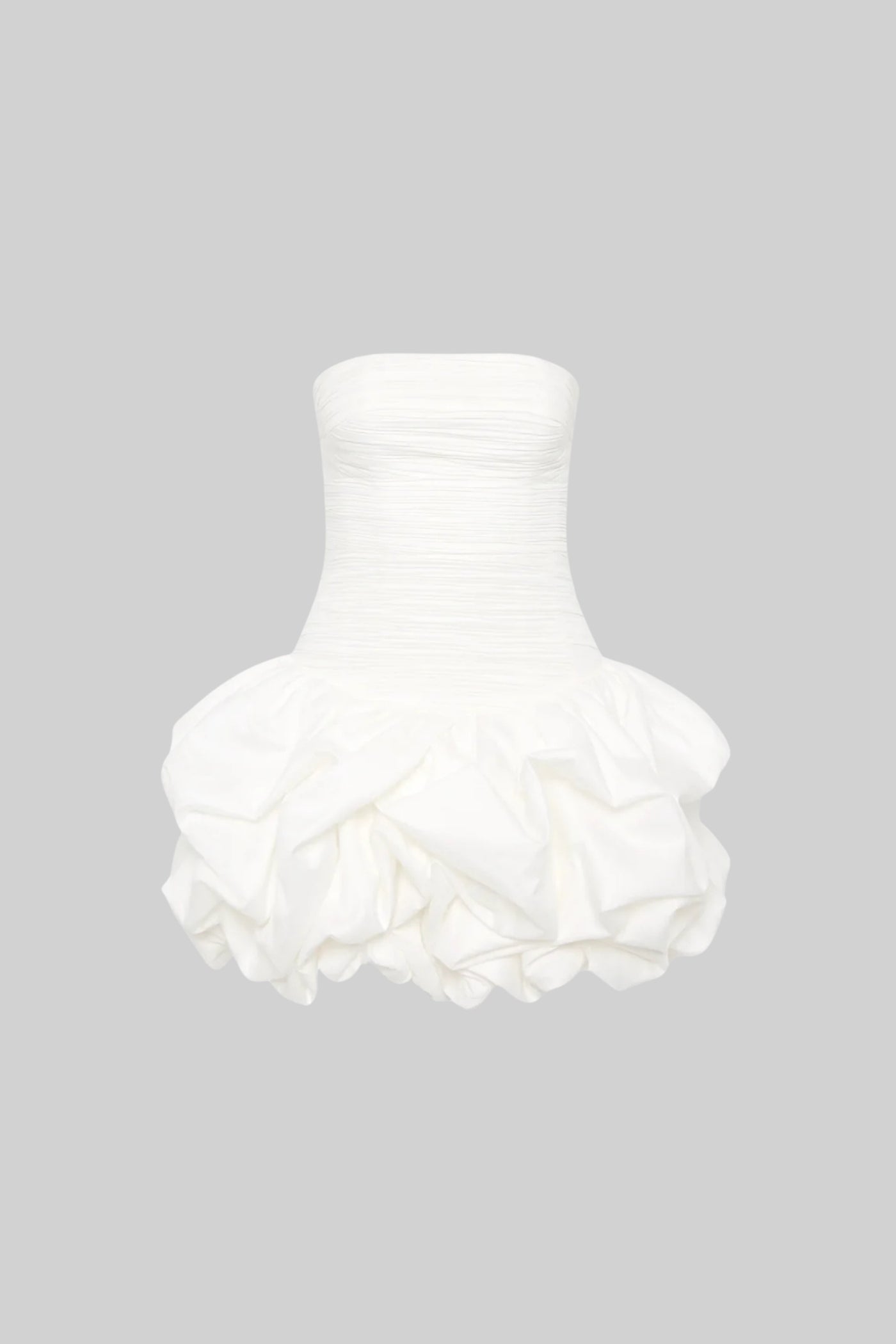 Mini Dress With Ruched Bodice And Voluminous Bubble Hem - White