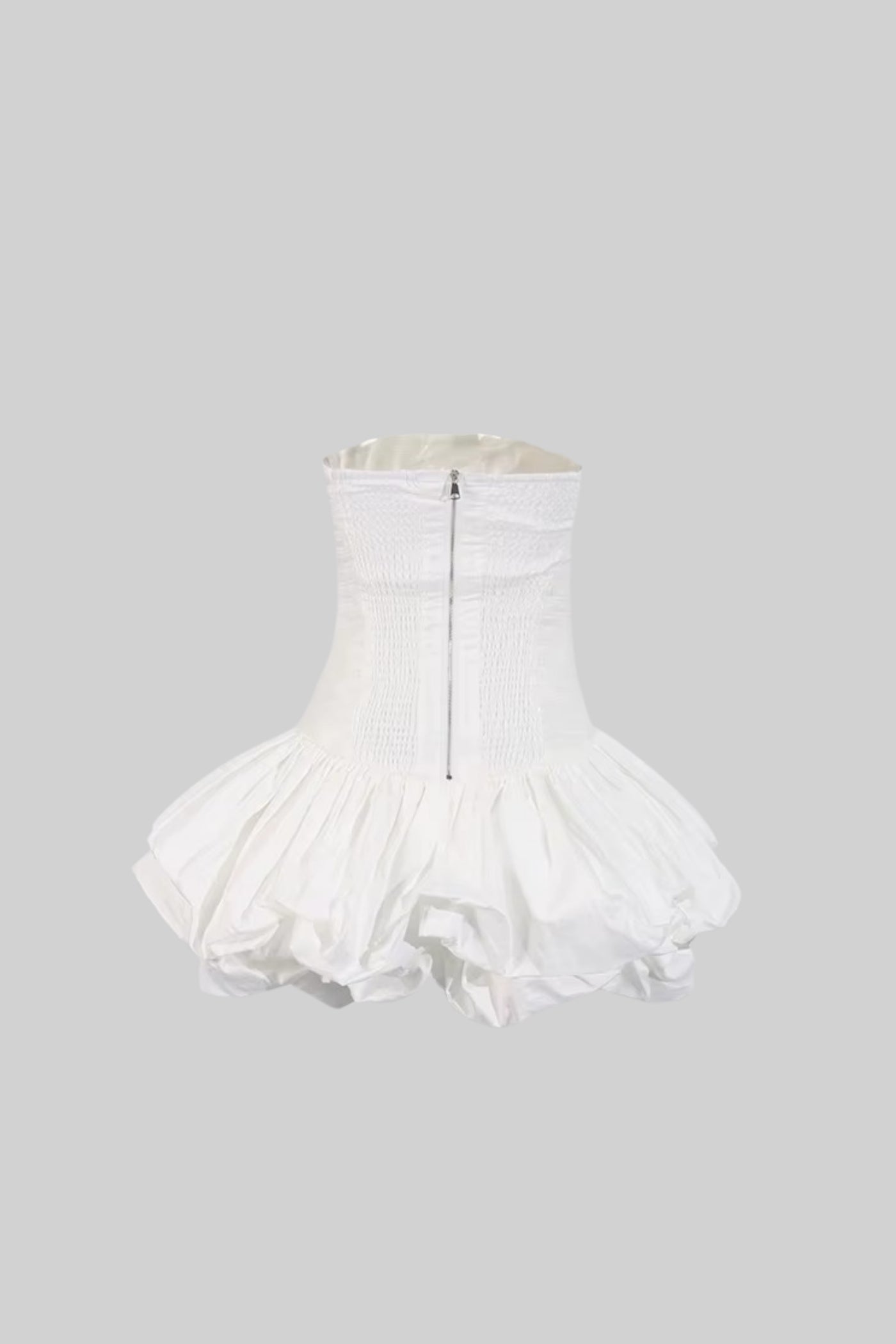 Mini Dress With Ruched Bodice And Voluminous Bubble Hem - White