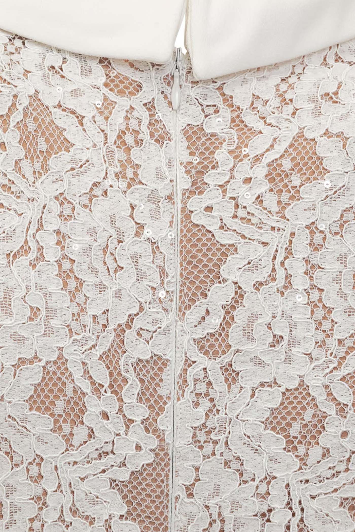 Elegant Short Sleeve Lace Dress With Matching Waist Belt - White