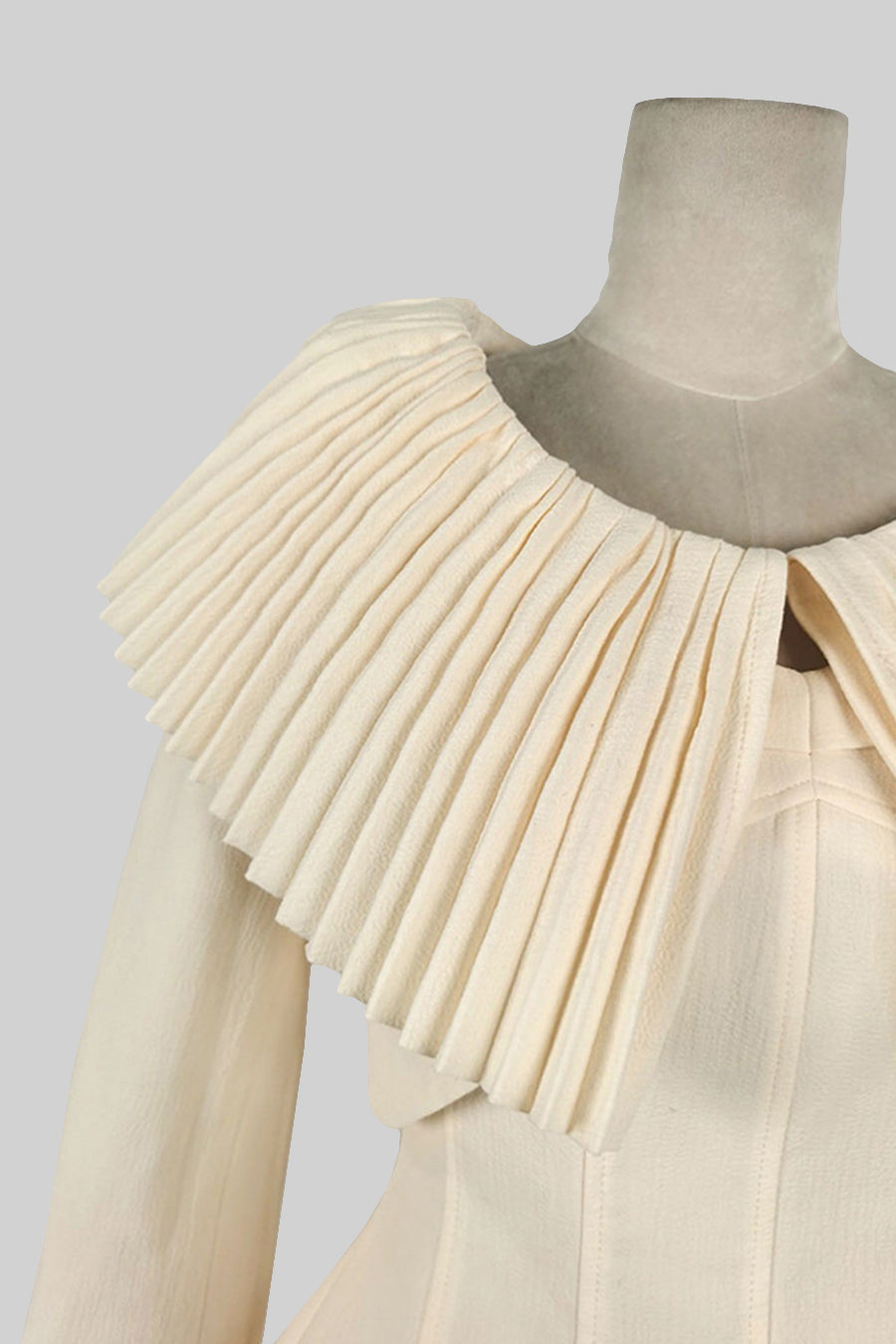 فستان أنيق مكون من 3 قطع مع ياقة وتنورة قابلة للفصل بطيات - Ivoire