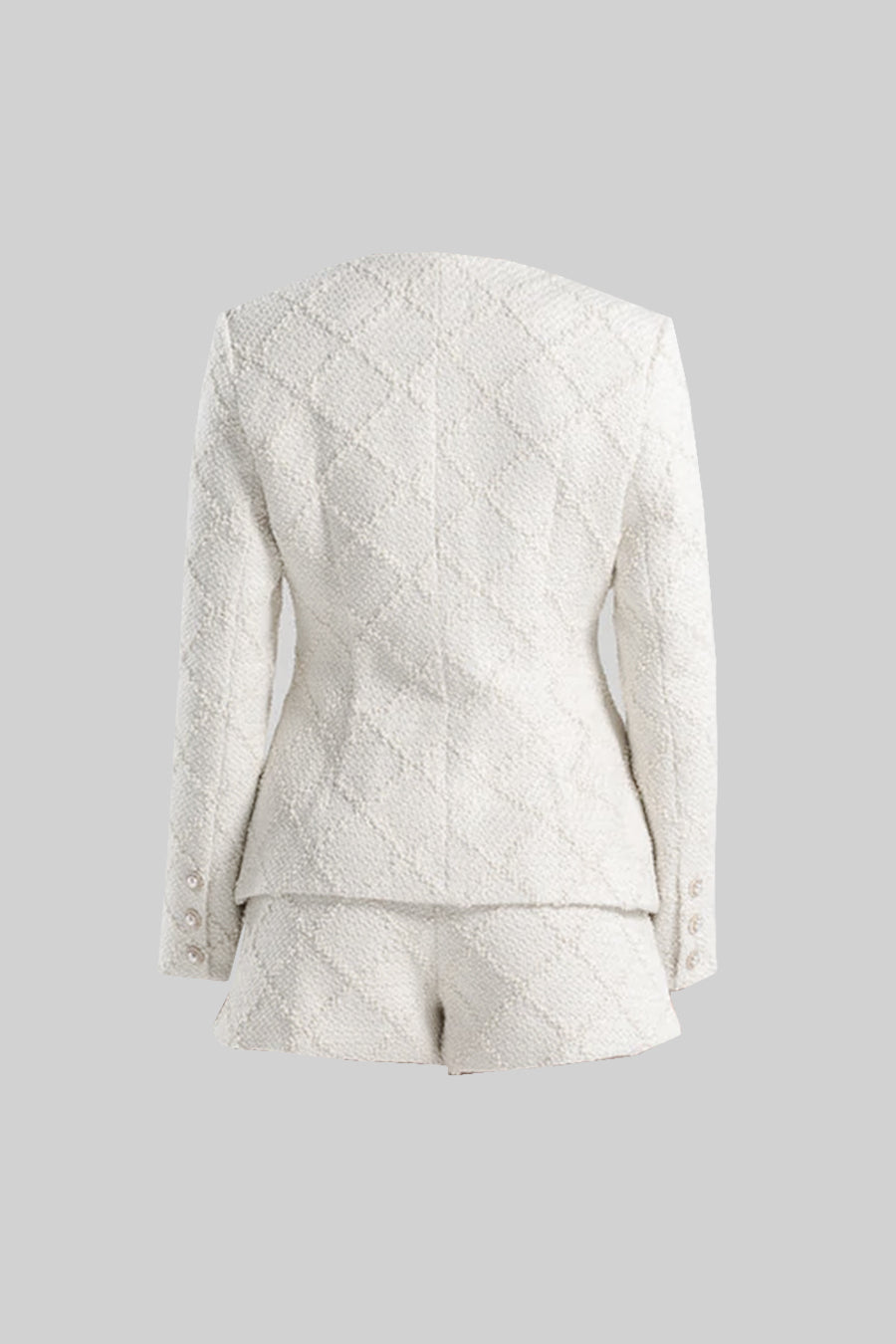 سترة مزخرفة بأزرار ذهبية وشورت متناسق - Ivoire