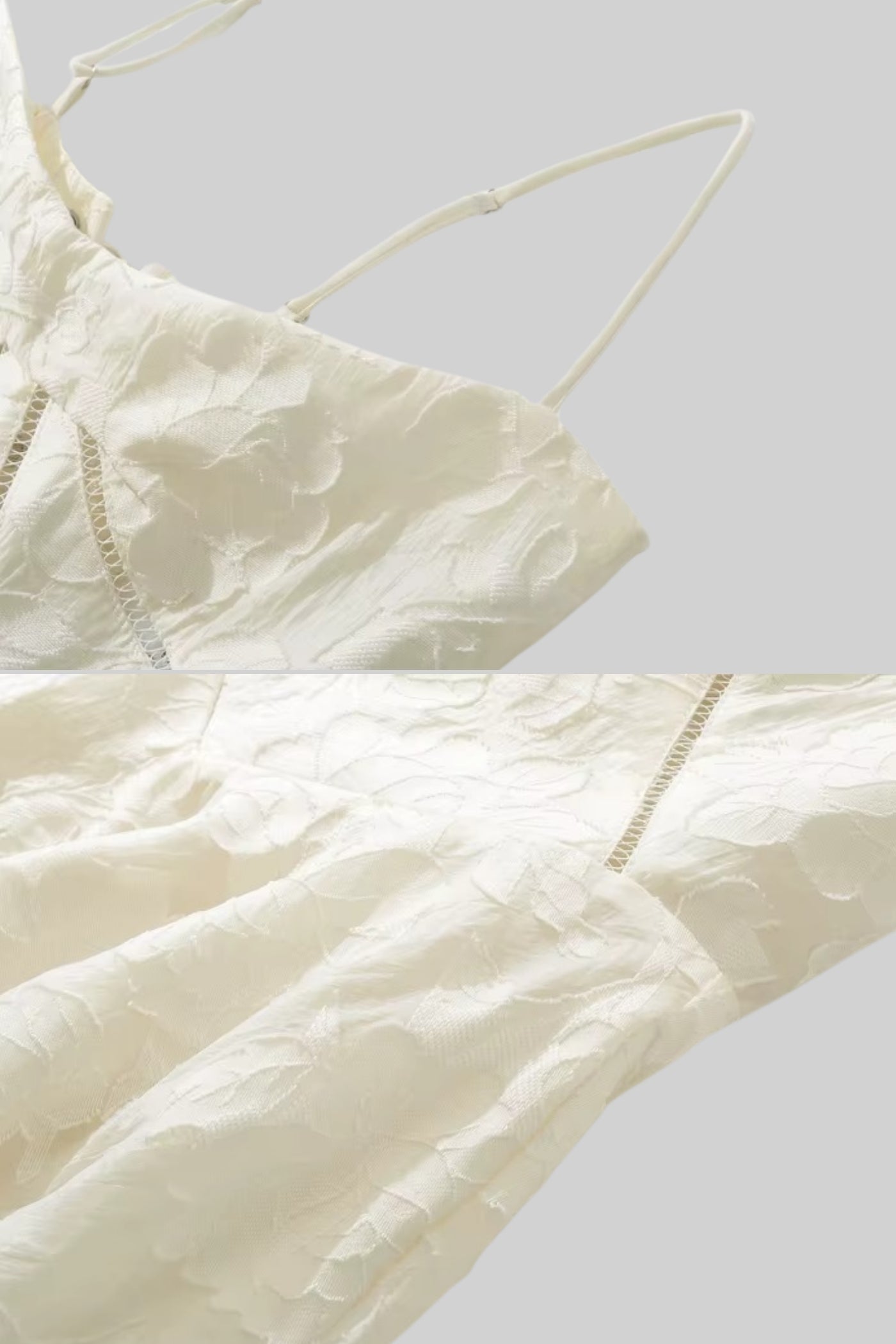 فستان قصير بنقشة زهرية رقيقة، صدرية ضيقة وتنورة متسعة - Ivoire