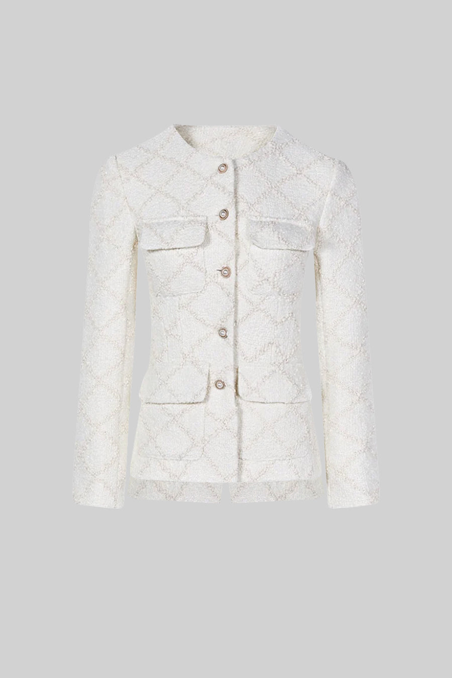 سترة مزخرفة بأزرار ذهبية وشورت متناسق - Ivoire