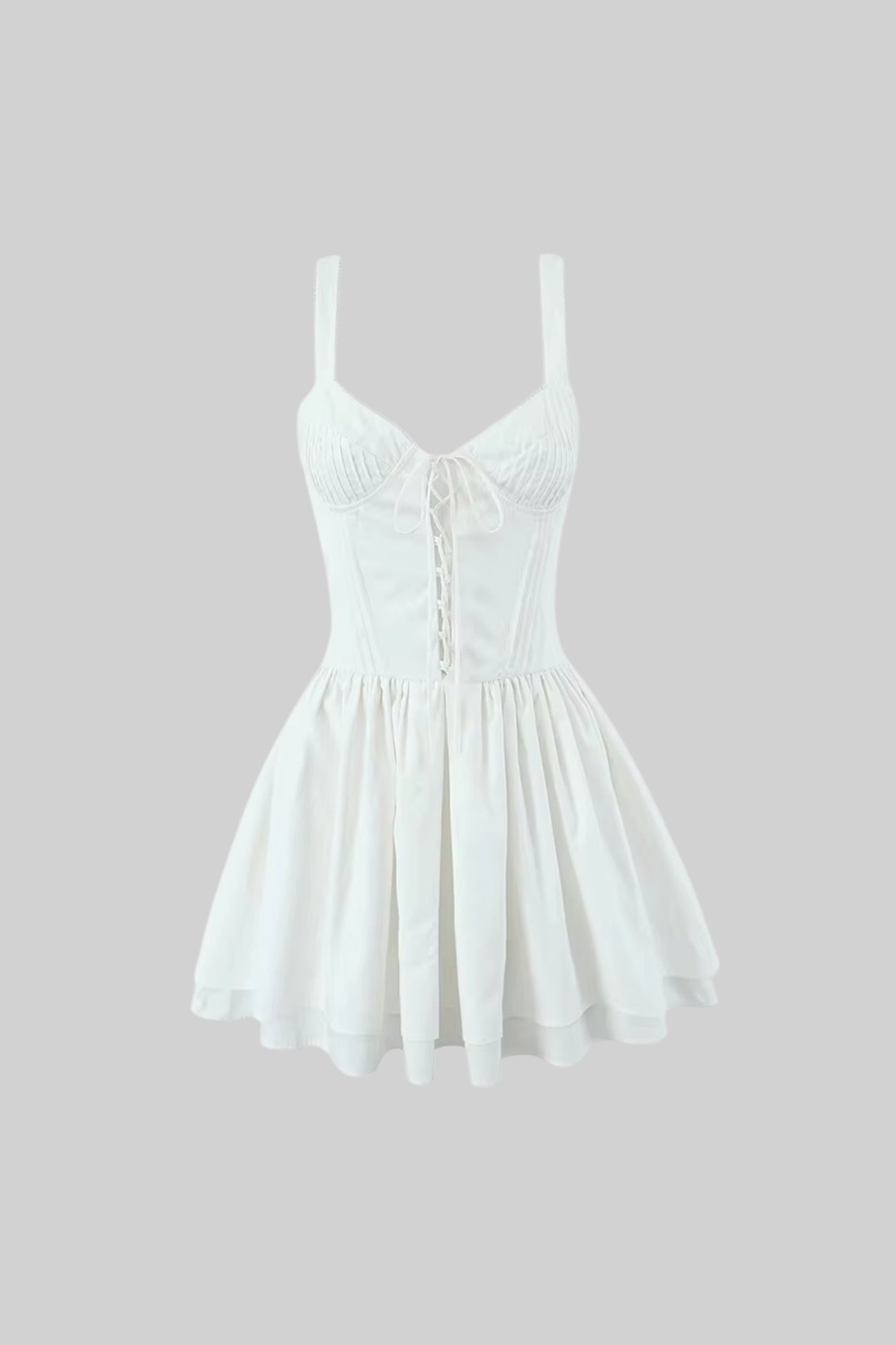 Corset Style Sleeveless Dress With Lace-Up Front Detailing - White