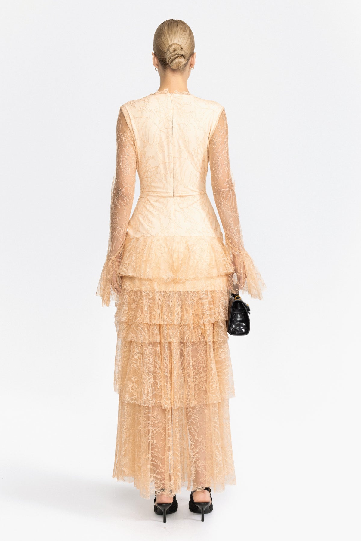 Chantilly Lace Tiered Maxi Dress - Beige