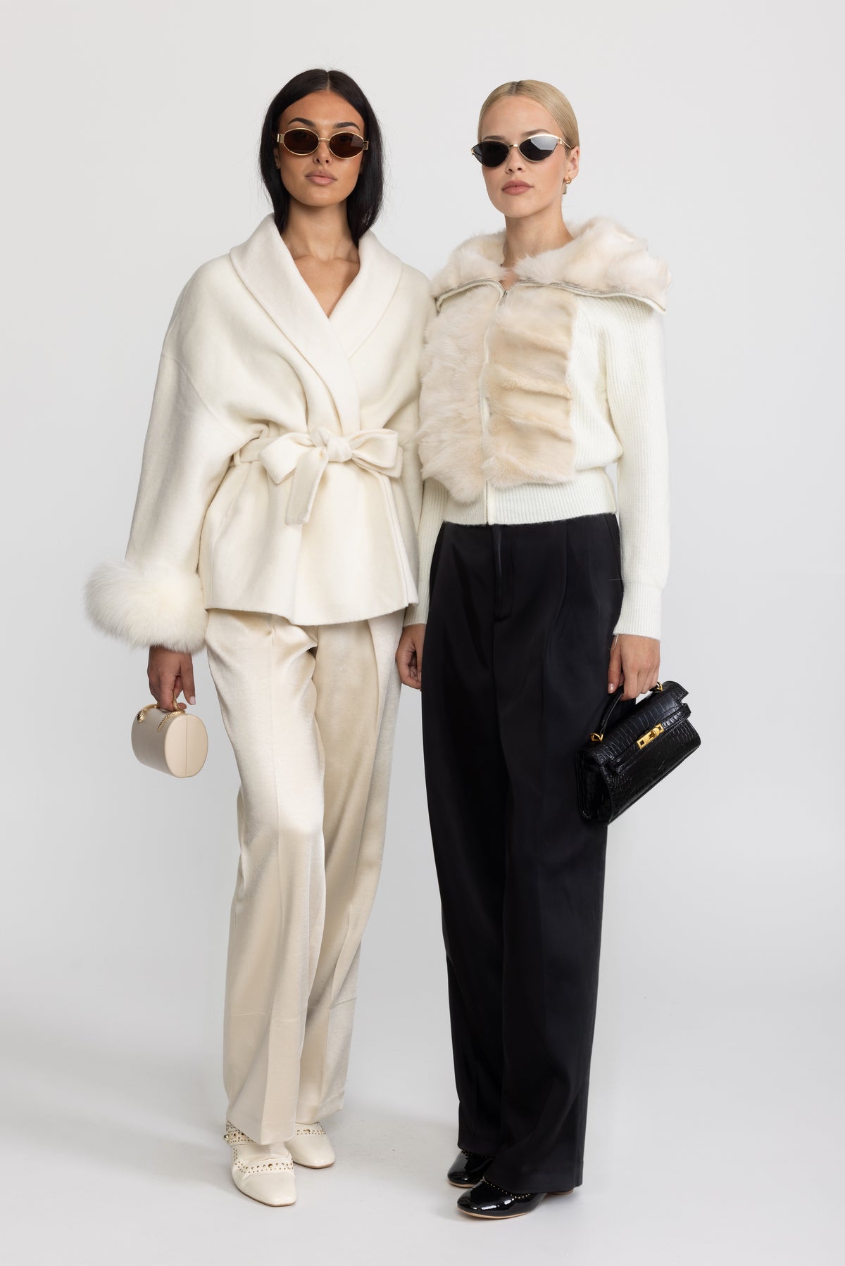 Rabbit Fur Panel Knit Zip Cardigan - Ivoire