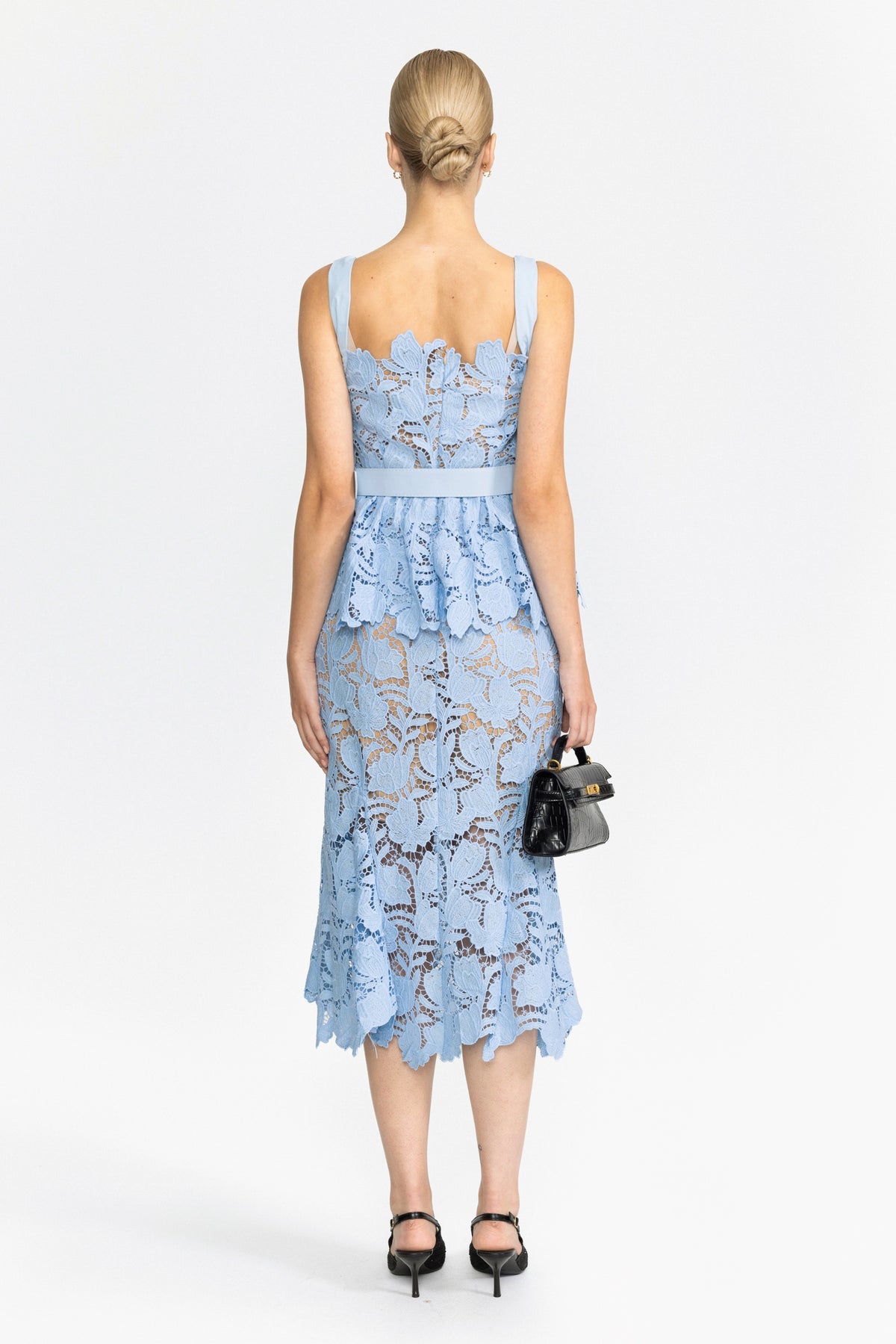Guipure Lace Peplum Midi Dress - Light Blue