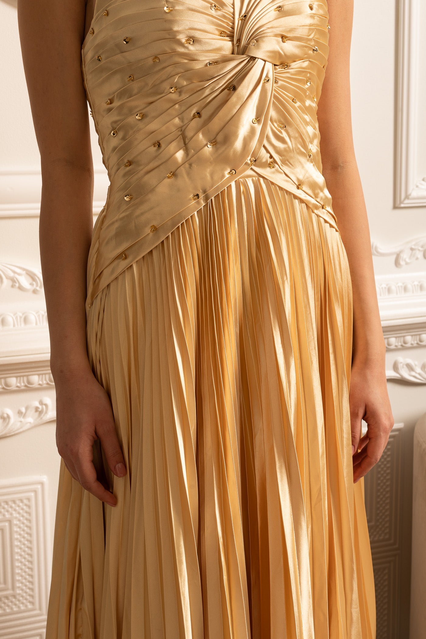 Cascade Gown With Sparkling Details - Gold