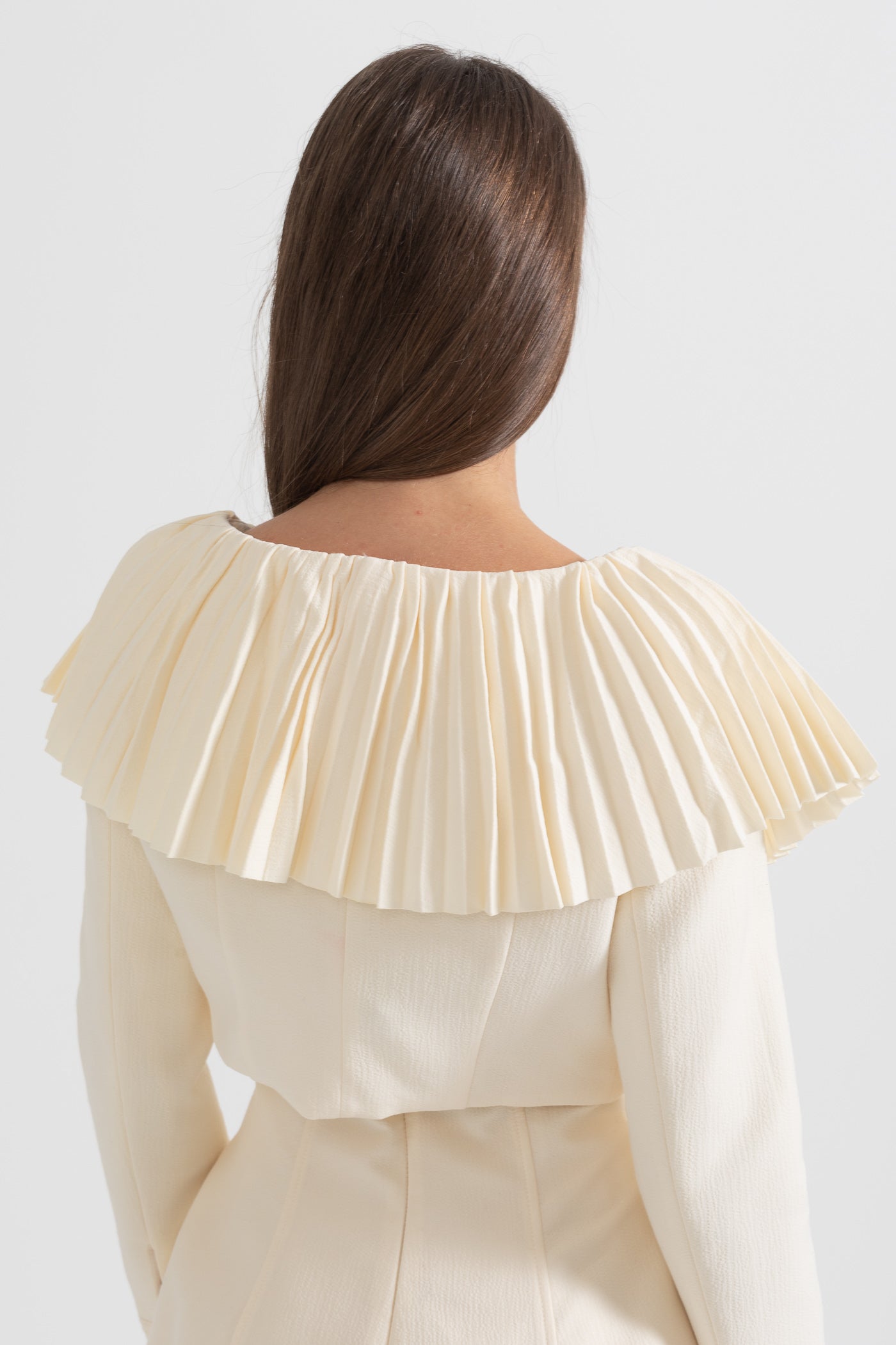 فستان أنيق مكون من 3 قطع مع ياقة وتنورة قابلة للفصل بطيات - Ivoire