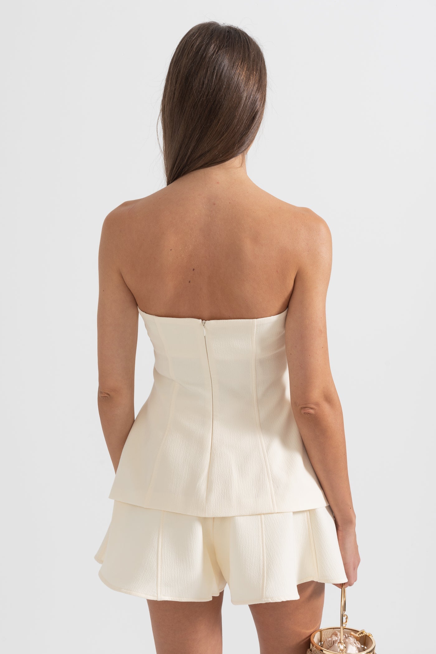 فستان أنيق مكون من 3 قطع مع ياقة وتنورة قابلة للفصل بطيات - Ivoire