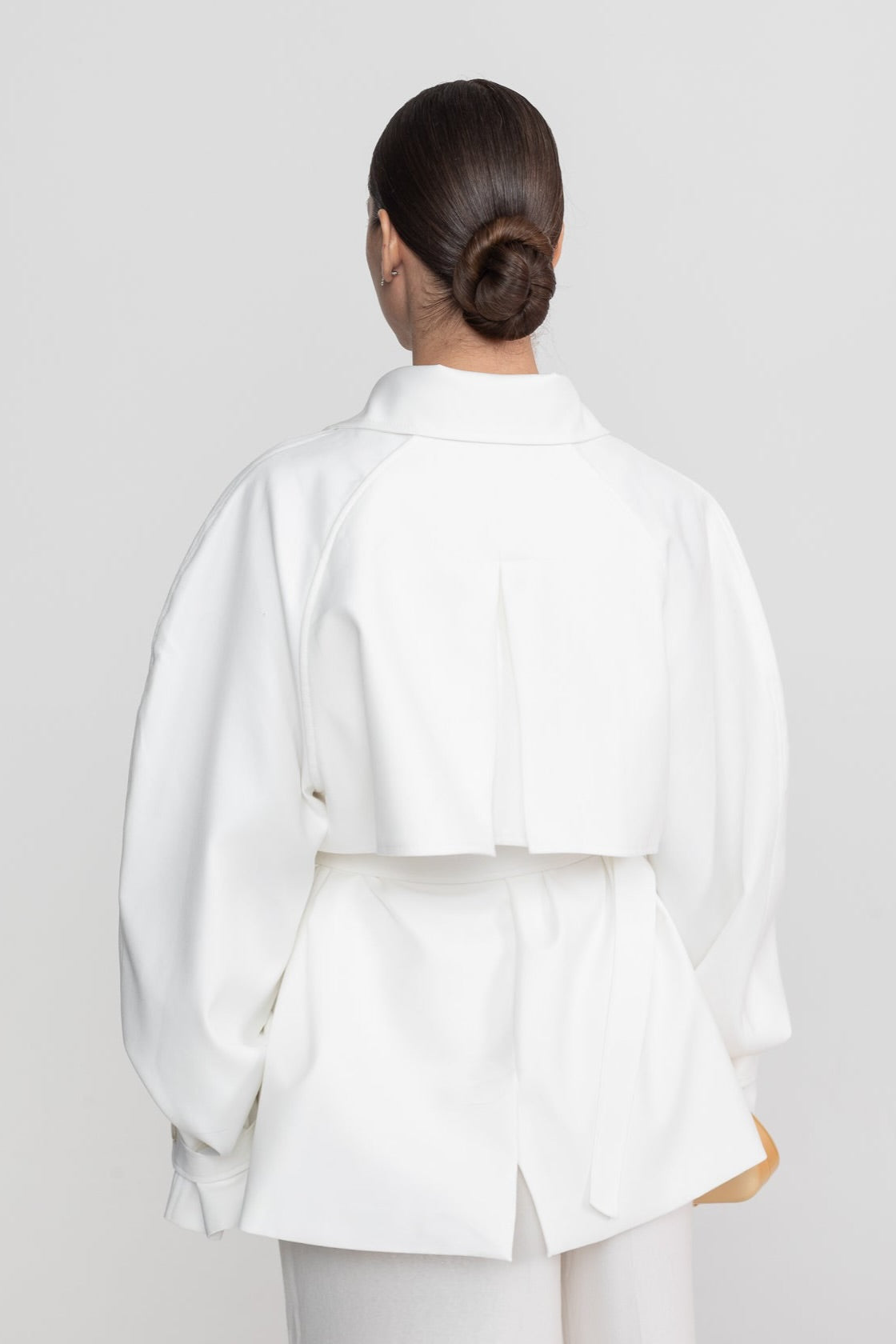 Belted Trench-Coat Jacket With Oversized Patch Pockets - White