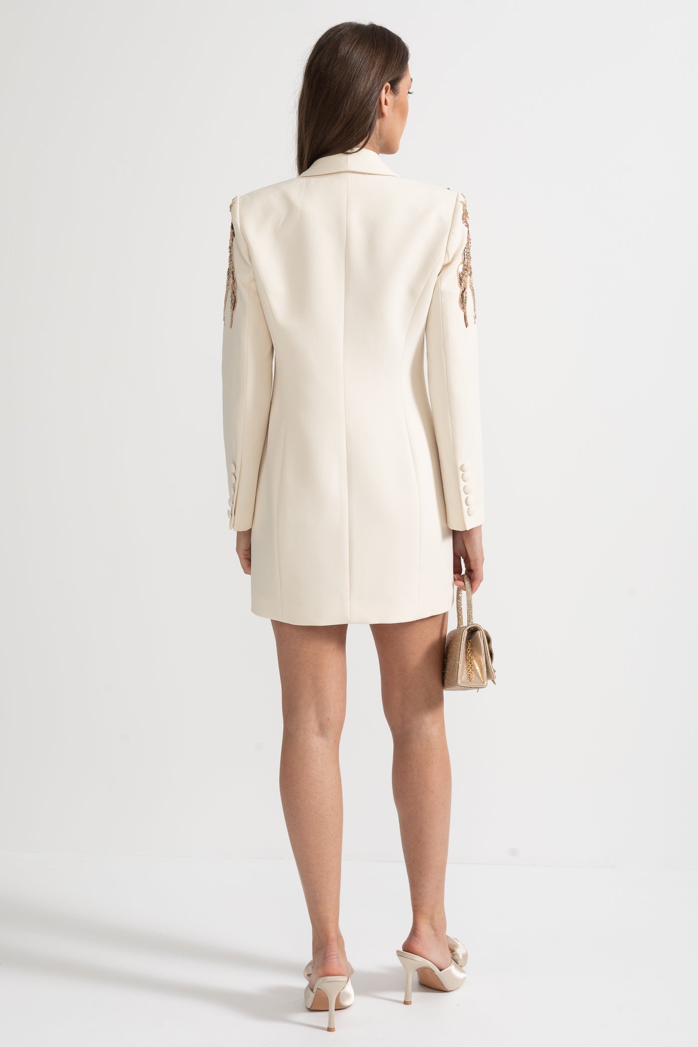 بليزر درابيه مع تطريز معقد على الكتف - Ivoire