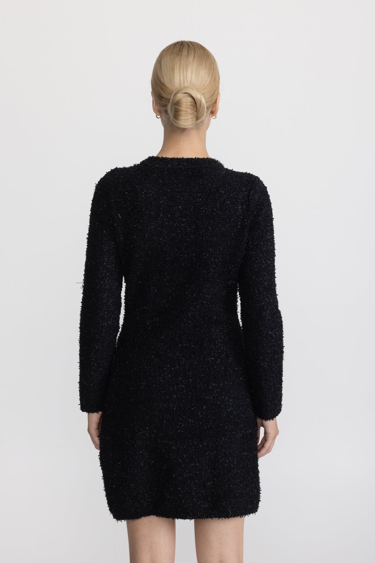 Crystal Embellished Bouclé Knit Mini Dress - Black