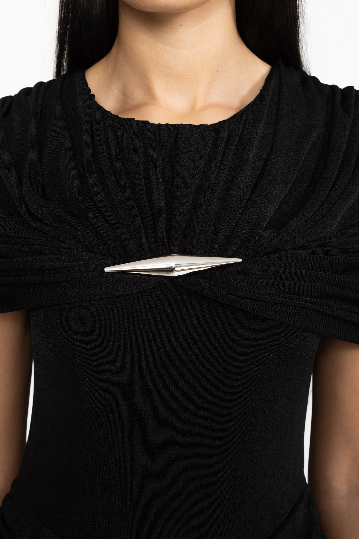 Draped Cape Ruched Mini Dress - Black
