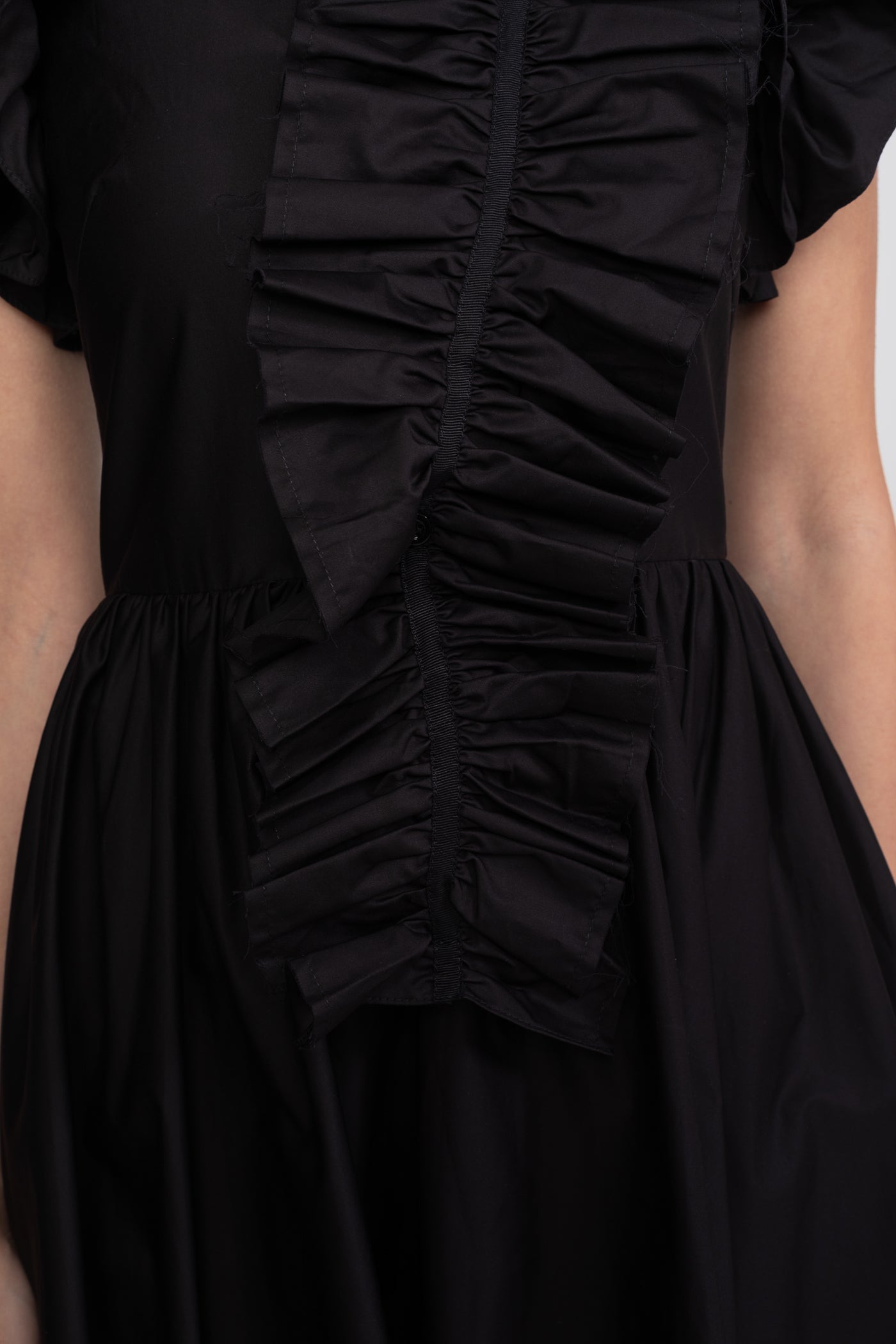 High-Neck Maxi Dress With Dramatic Ruffle Bib Front - Black