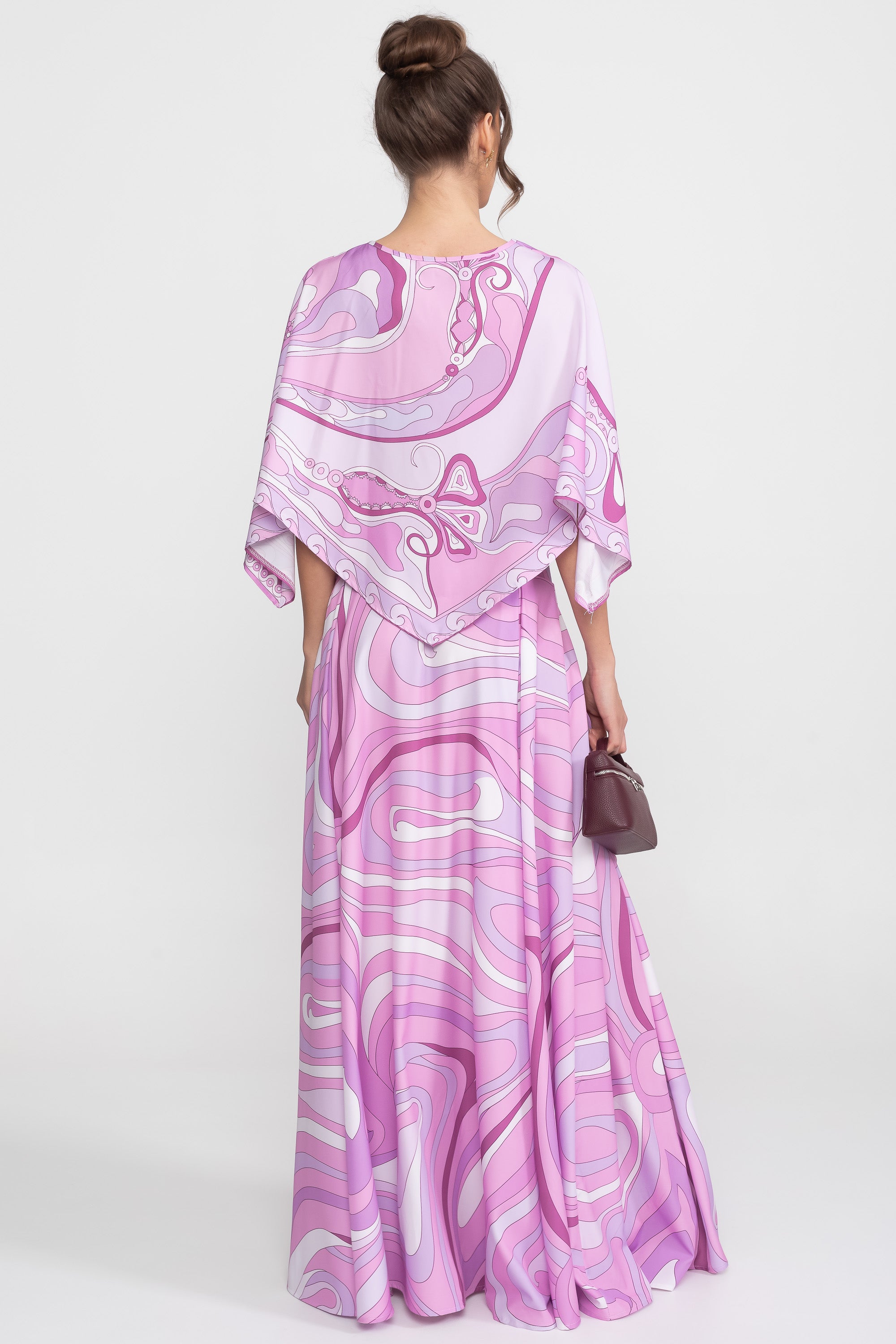 Printed Cape Top And Maxi Skirt Co-Ord Set - Pink