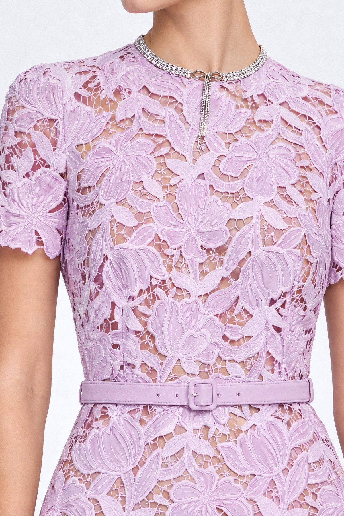Floral Guipure Lace Midi Dress - Lilac