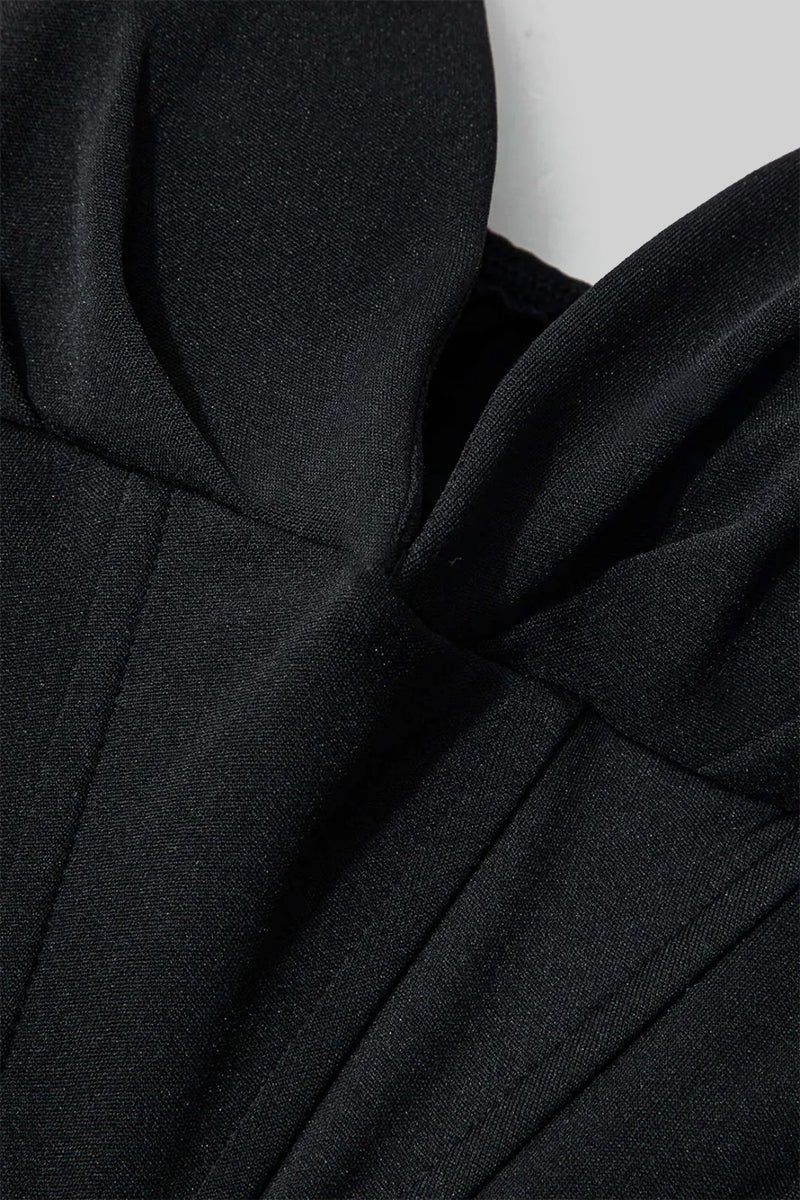 فستان ميدي أنيق بدون أكتاف مع صدرية ضيقة - أسود