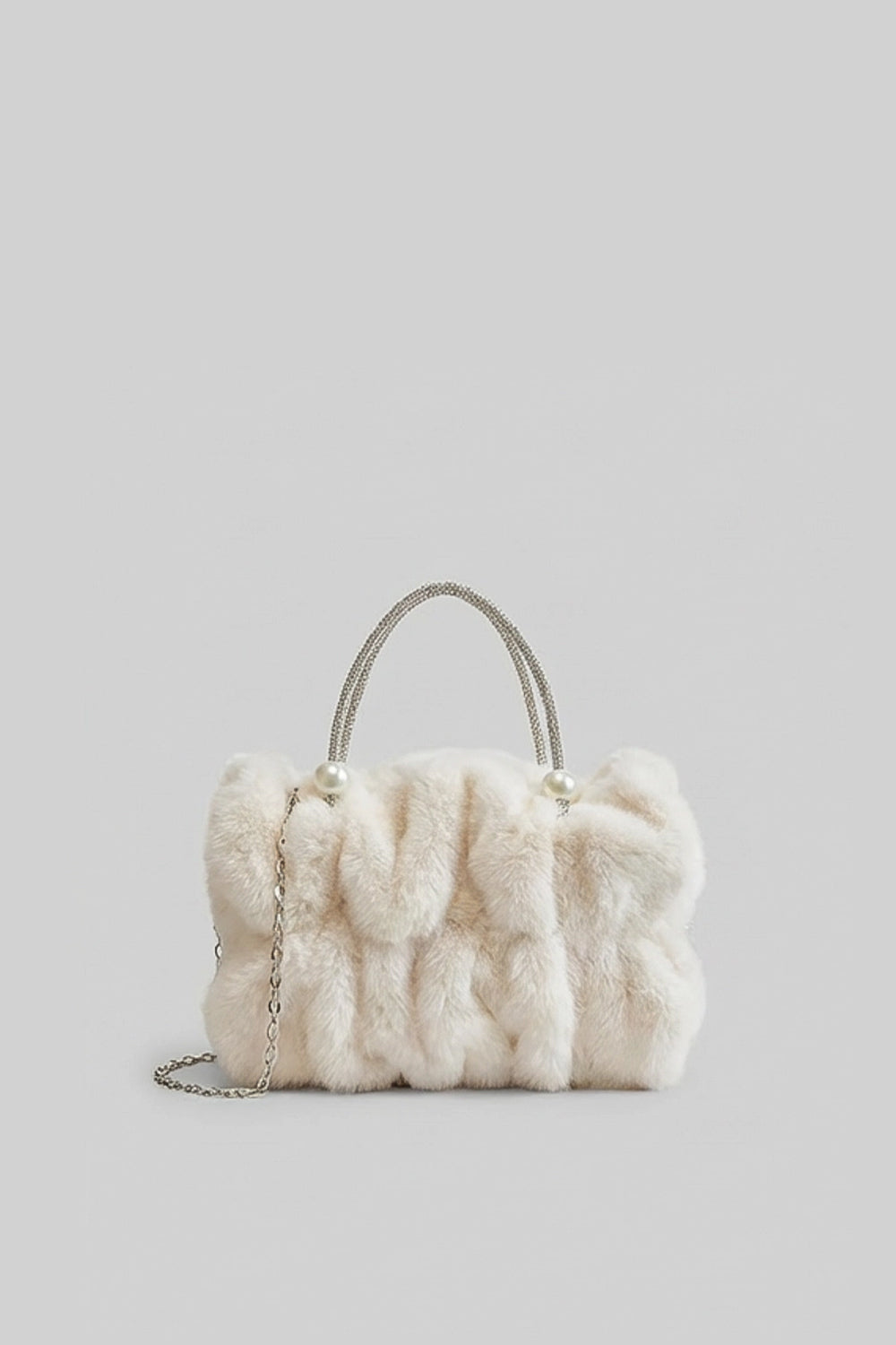 Faux Fur Mini Bag with Pearl Handle – Ivoire