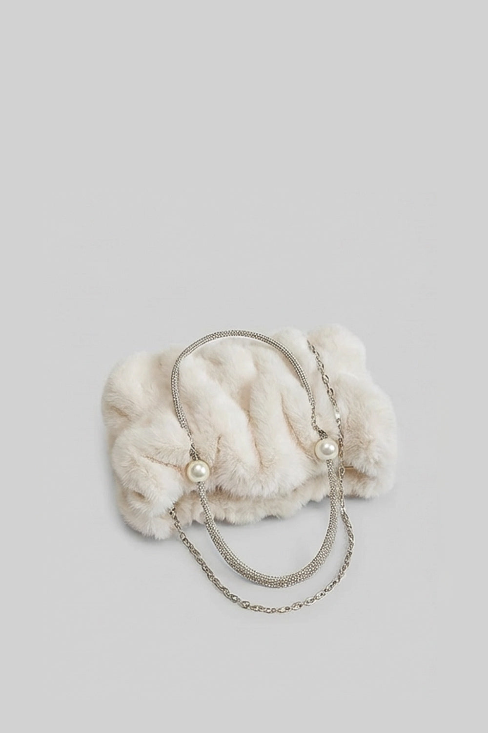 Faux Fur Mini Bag with Pearl Handle – Ivoire