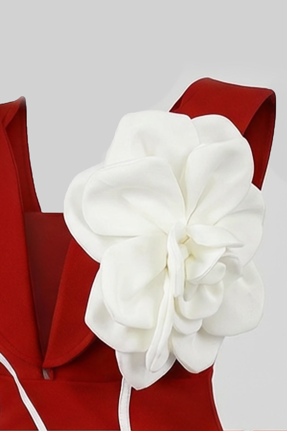 Structured Midi Dress with Sculpted Floral Accent – Red