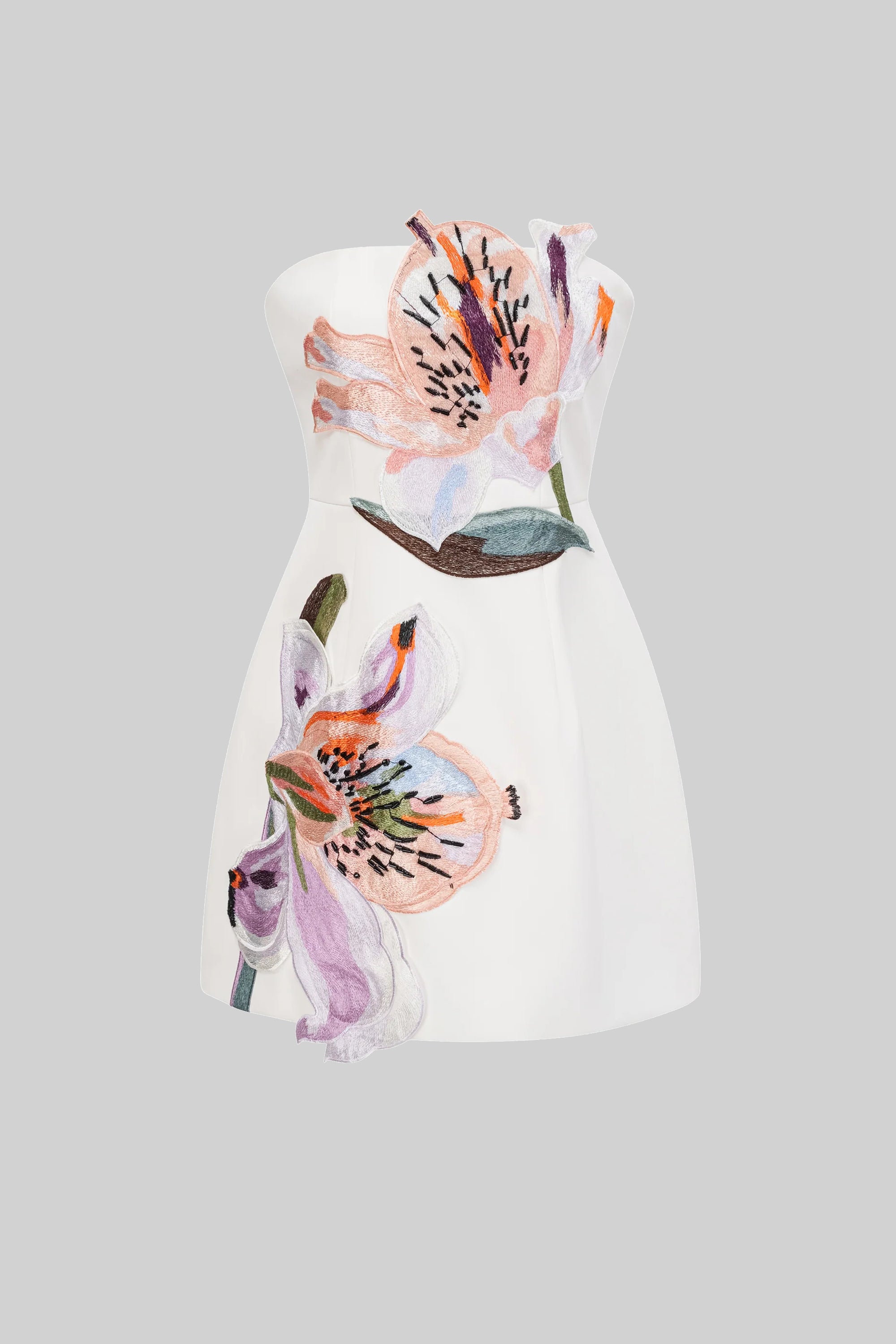 Strapless Floral-Print Mini Dress With Structured Bodice - White