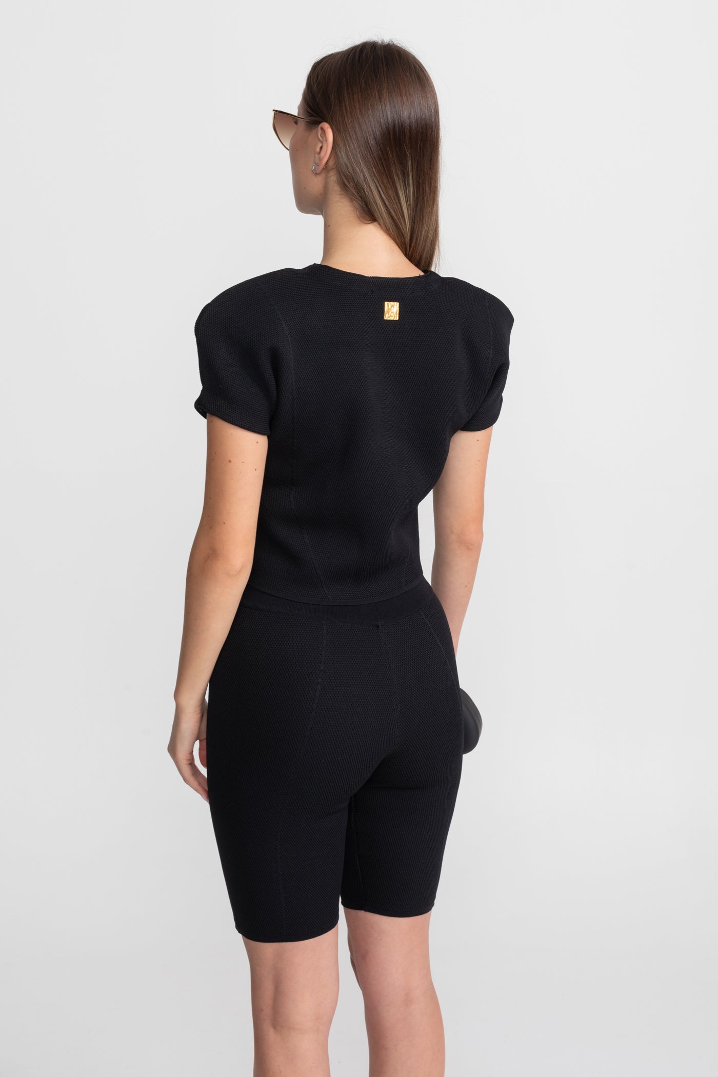 Textured Knit Co-ord Set With Structured Shoulders – Black