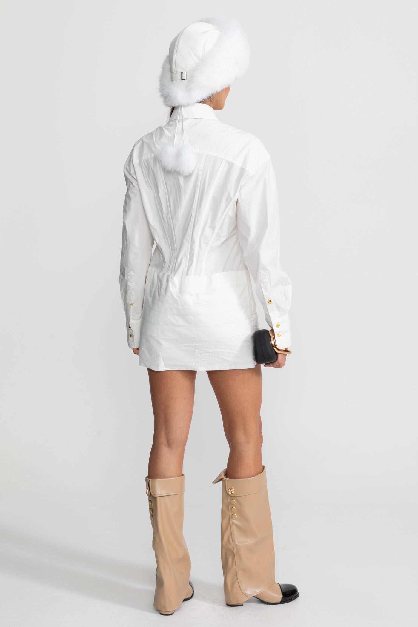 Structured Mini Dress With Gold Button Detailing – White