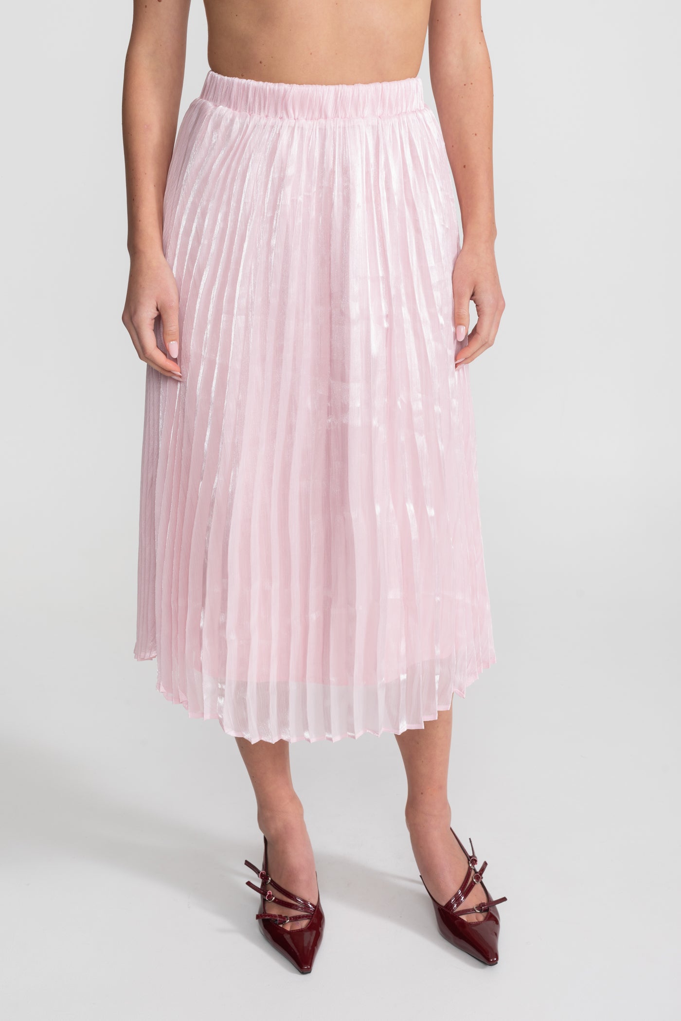 طقم تويد وأورجانزا منسق مع أزرار على شكل فيونكة كريستالية - وردي