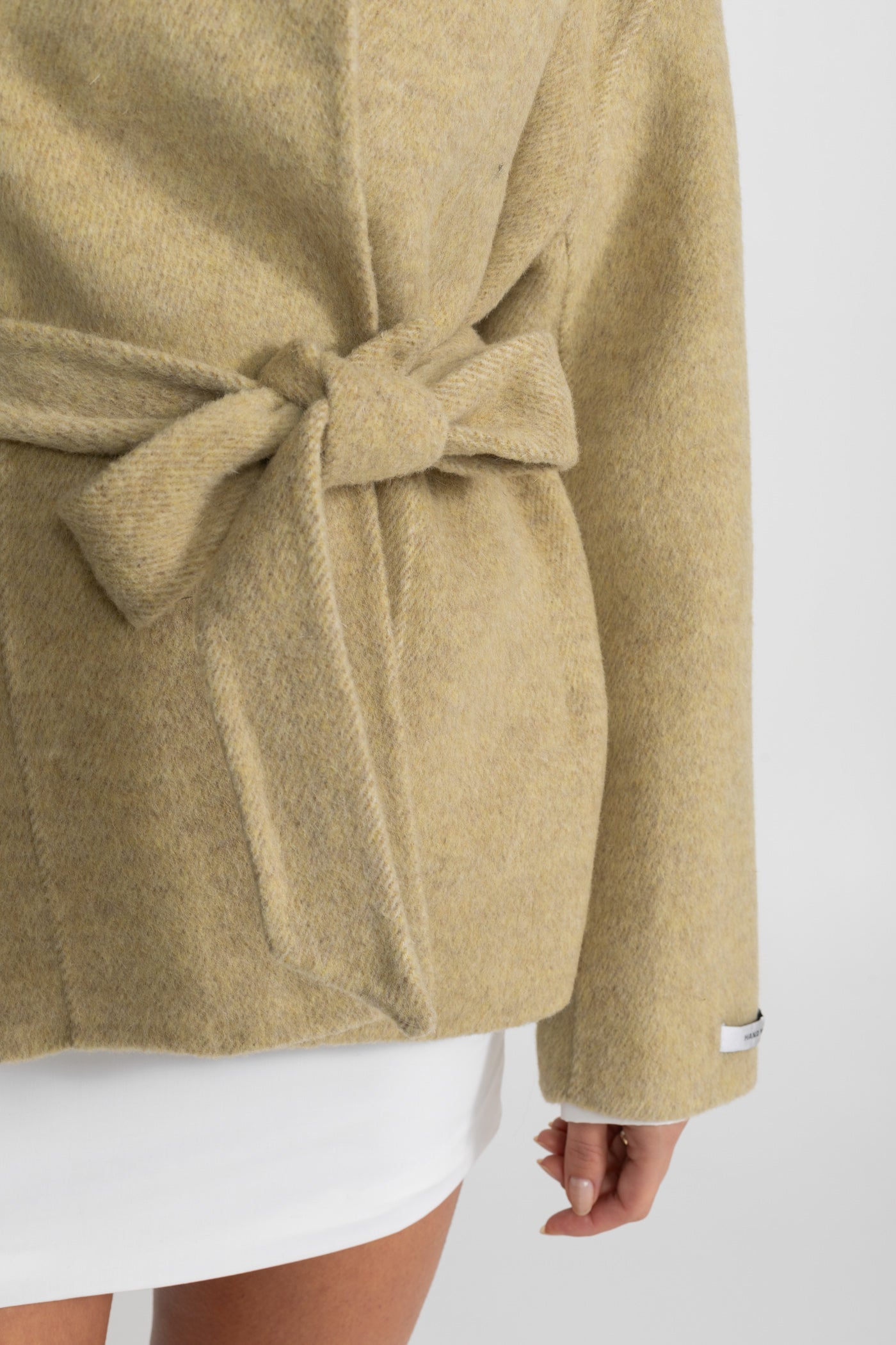 Belted Mini Coat With High Neckline - Beige