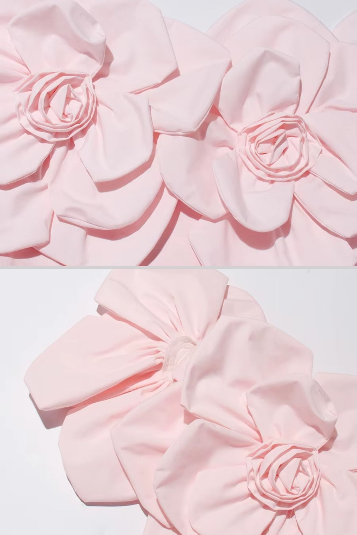 فستان ميدي بدون أكتاف مع لمسات أزهار قماشية كبيرة - وردي 