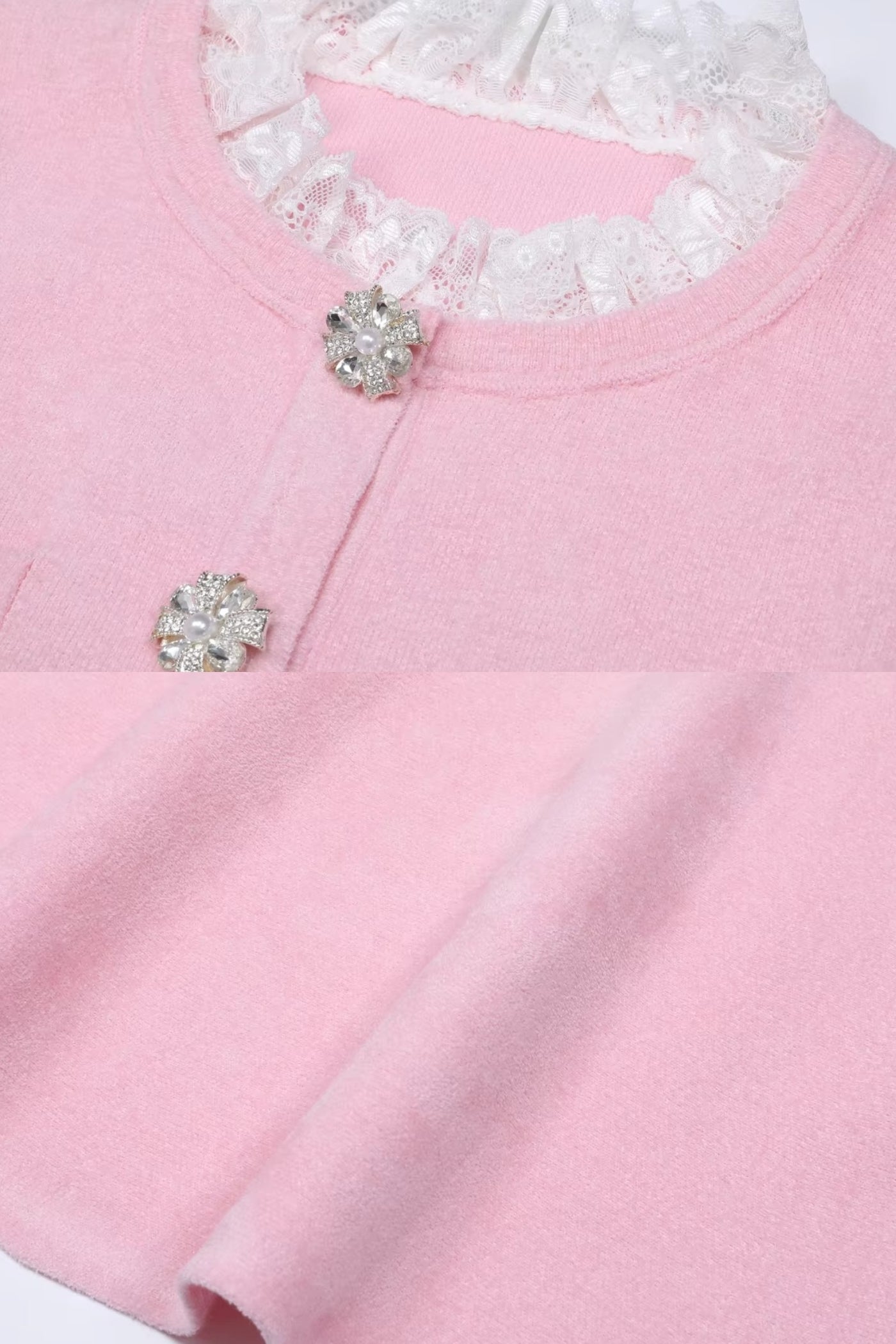 طقم بأكمام طويلة مع جسد محبوك مُفصل وتفاصيل أزرار كريستالية - Blush Pink 