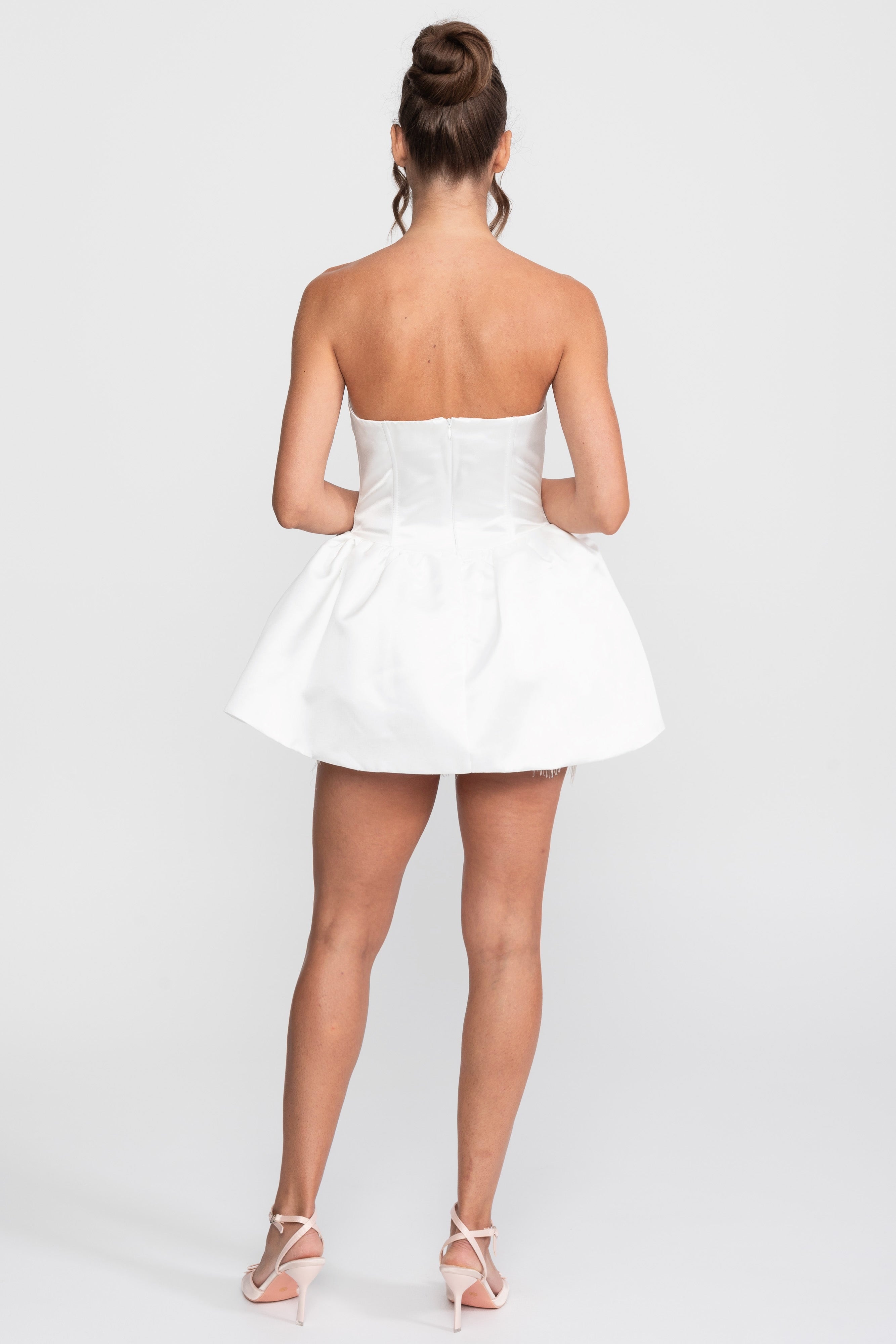 Corset Peplum Mini Dress With Lace-Up Front - White
