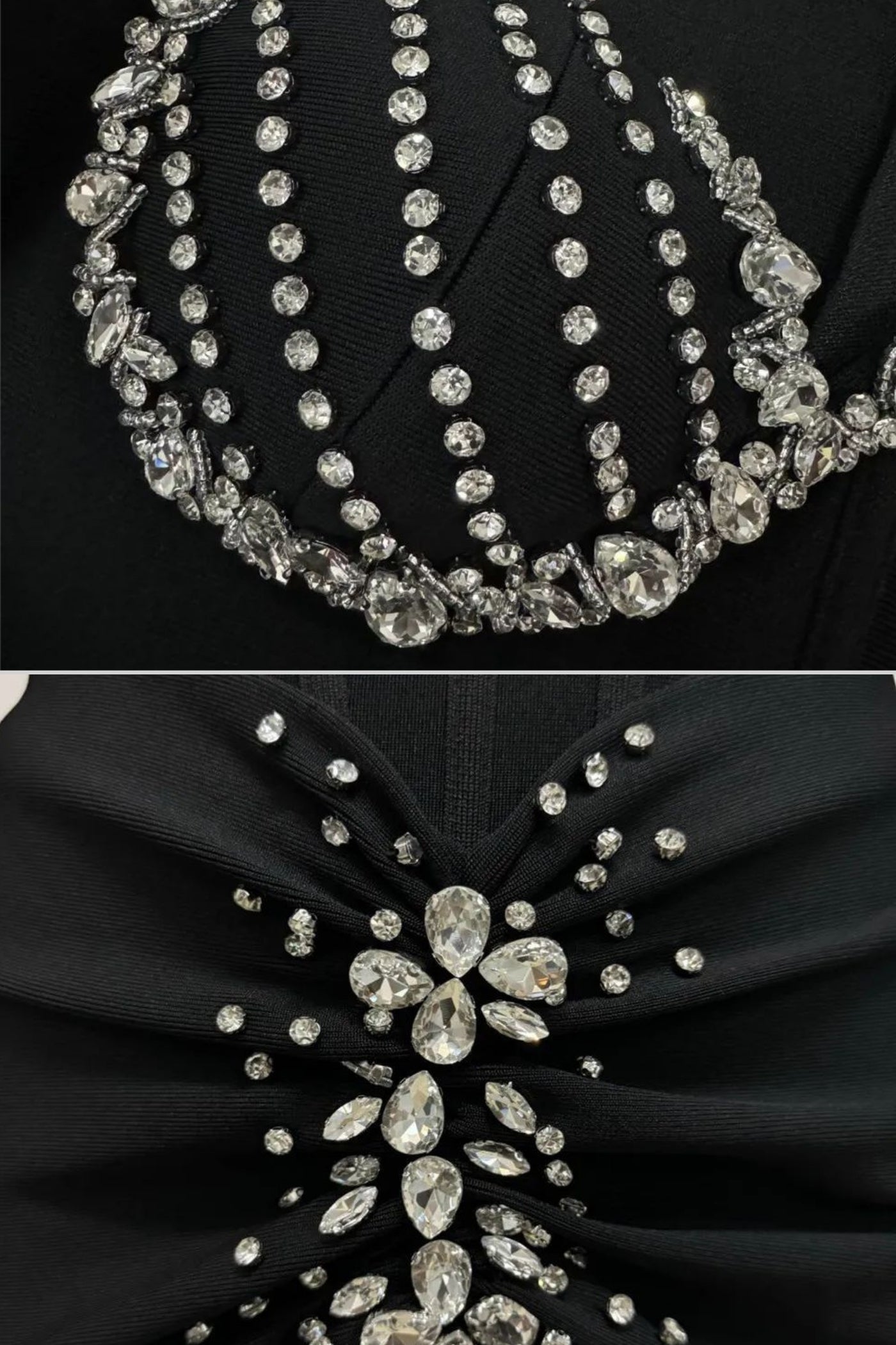 فستان كورسيه مزين بالكريستال مع صديرية مشدودة بتصميم هيكلي – أسود 