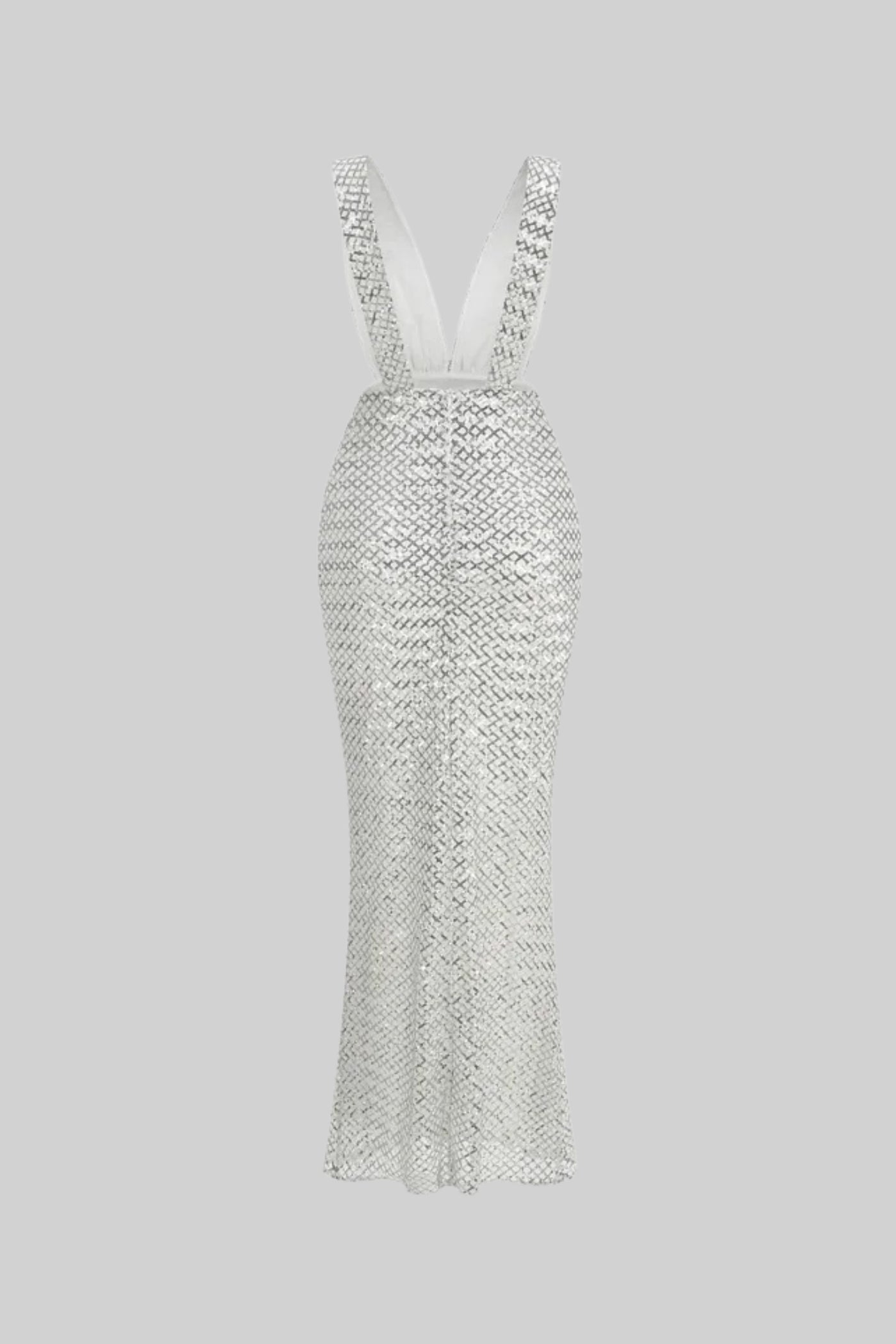 Sequin Maxi Dress With Satin Bow Detail - Light Grey