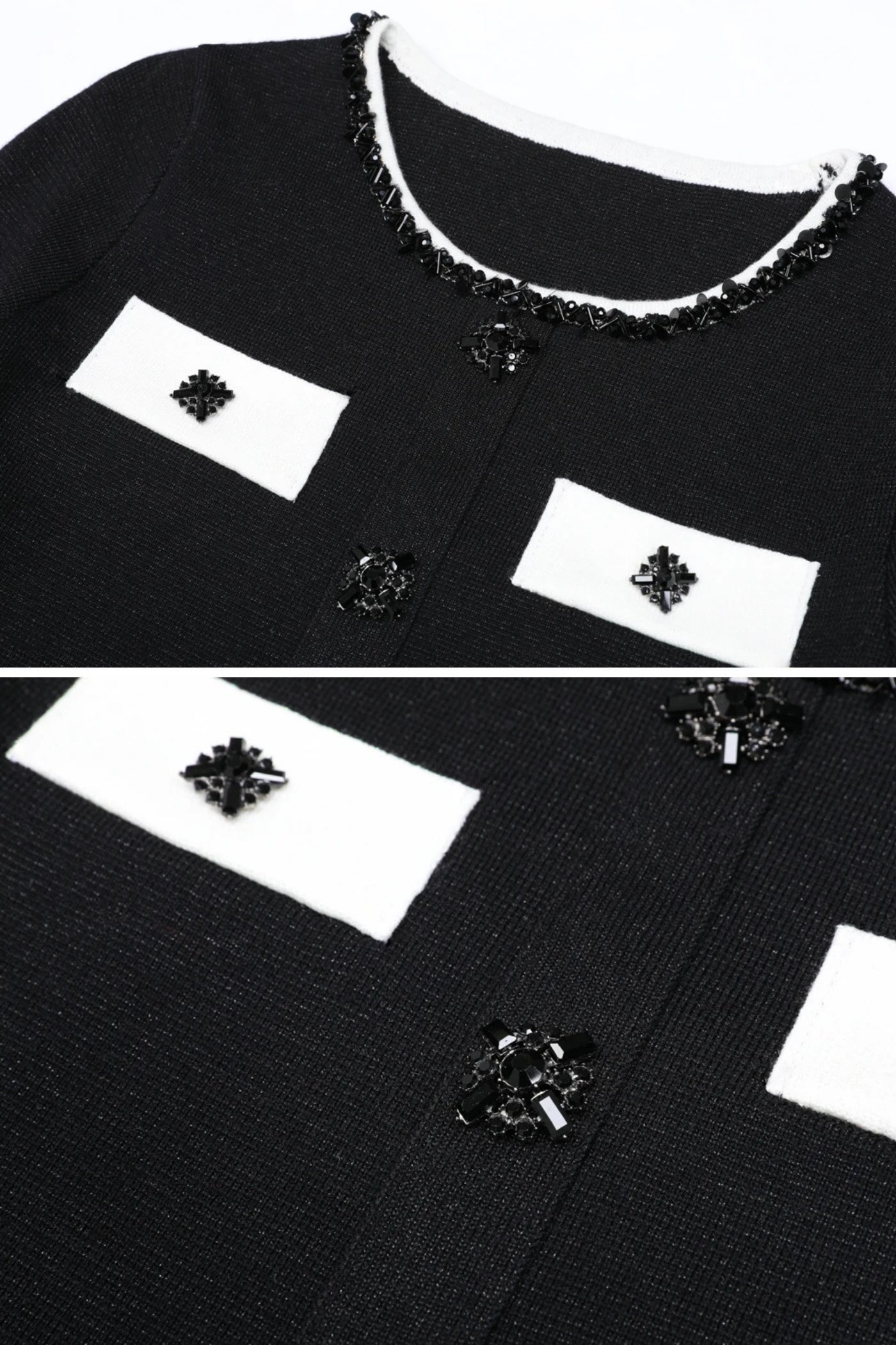 Long Sleeve Knit Co-Ord Set With Contrast Trim And Sparkling Embellishments - Black