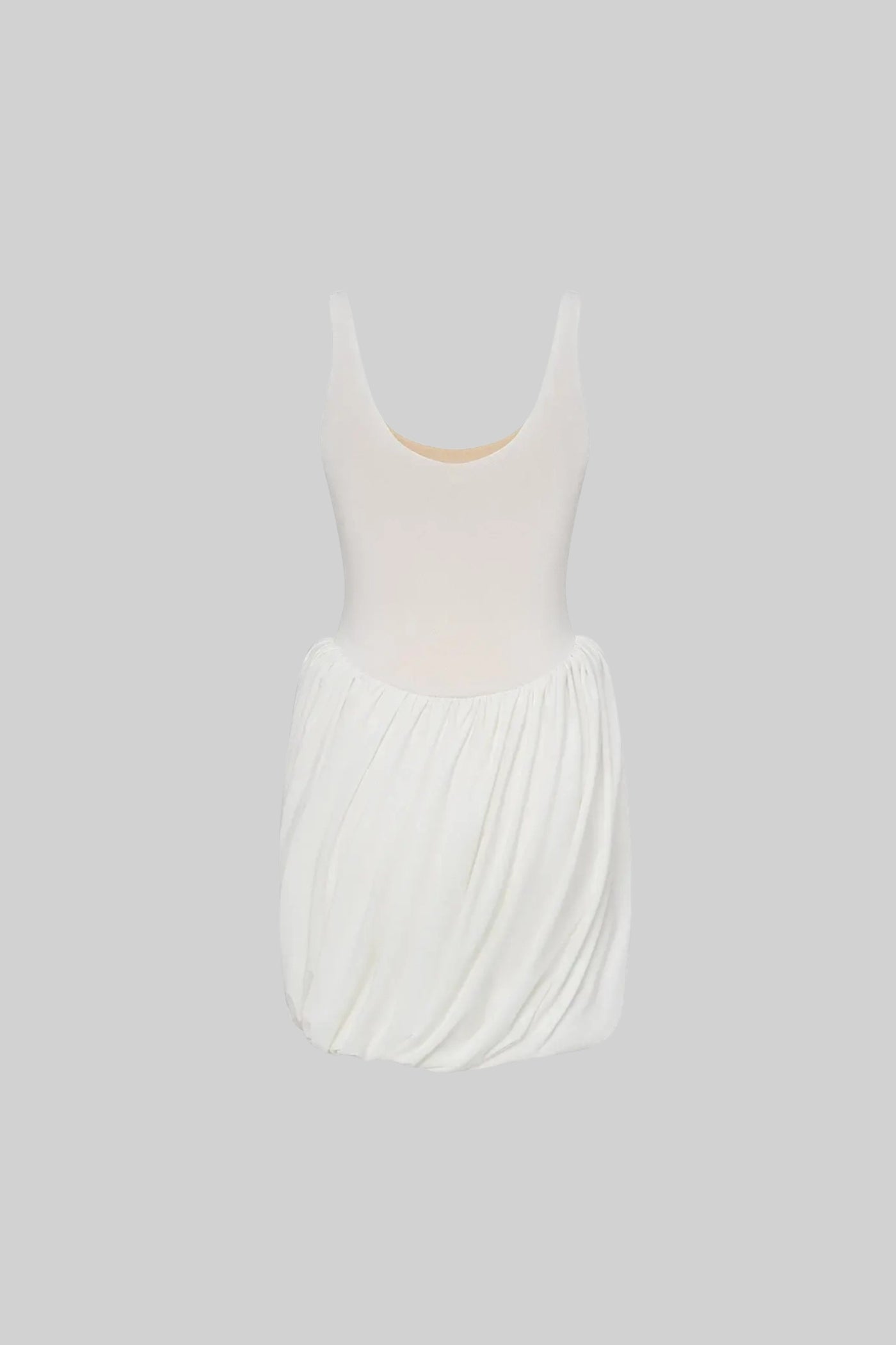 Draped Mini Dress With Sculptural Skirt And Side Slit - White