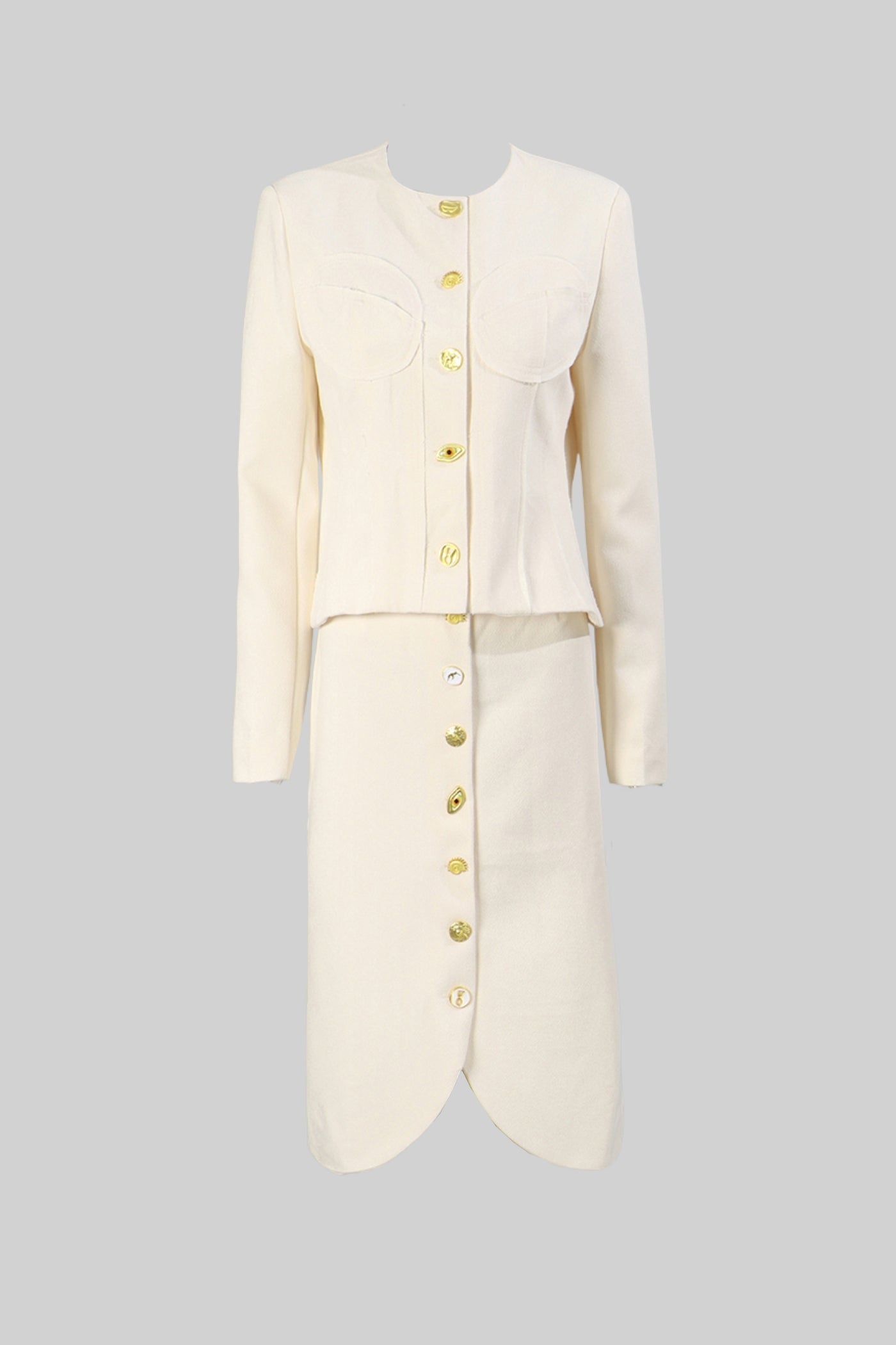 Co-ord Set with Statement Gold Buttons - White