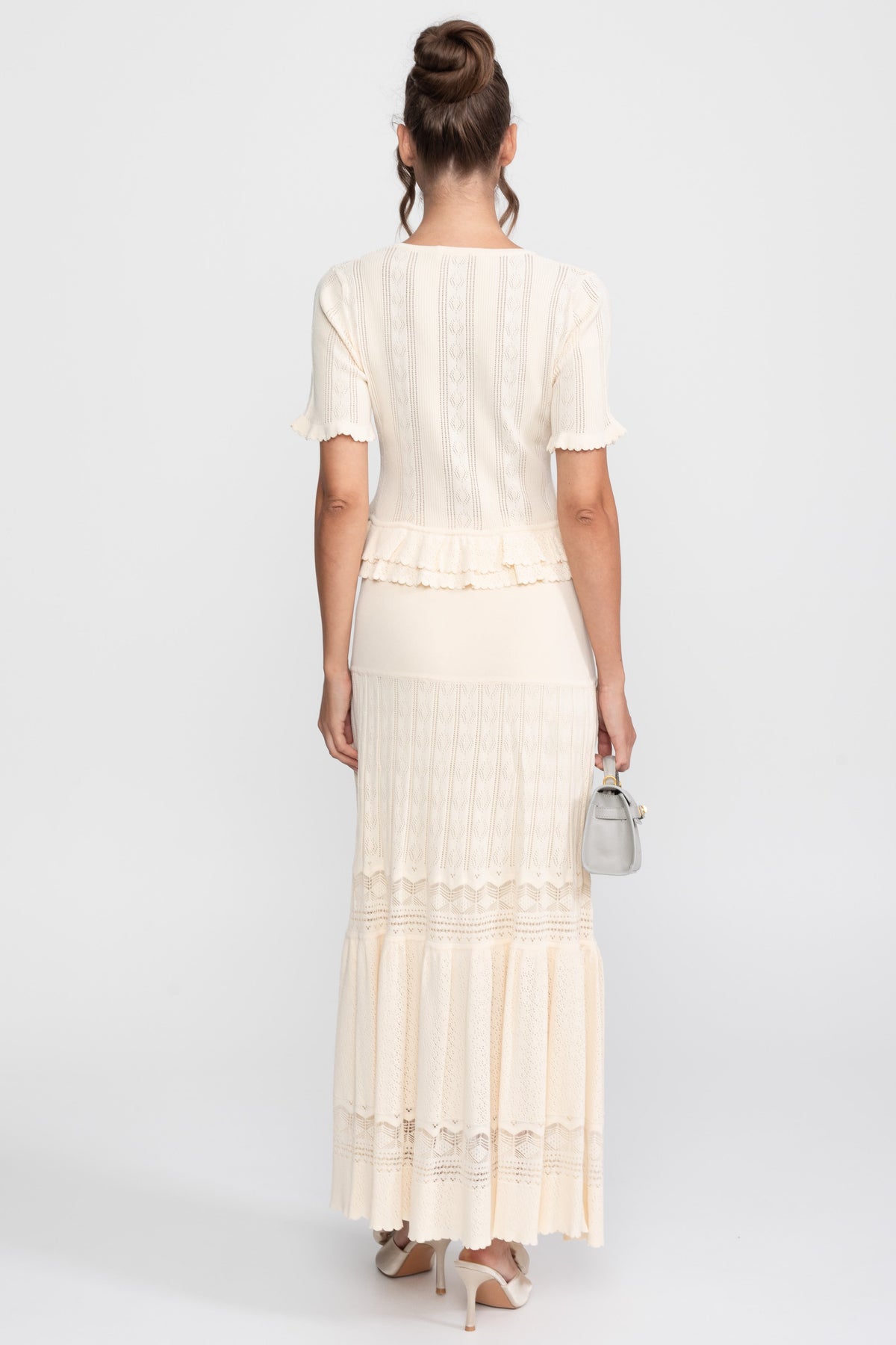 Two-Piece Knit Co-Ord Set With Ruffled Waist - Ivoire