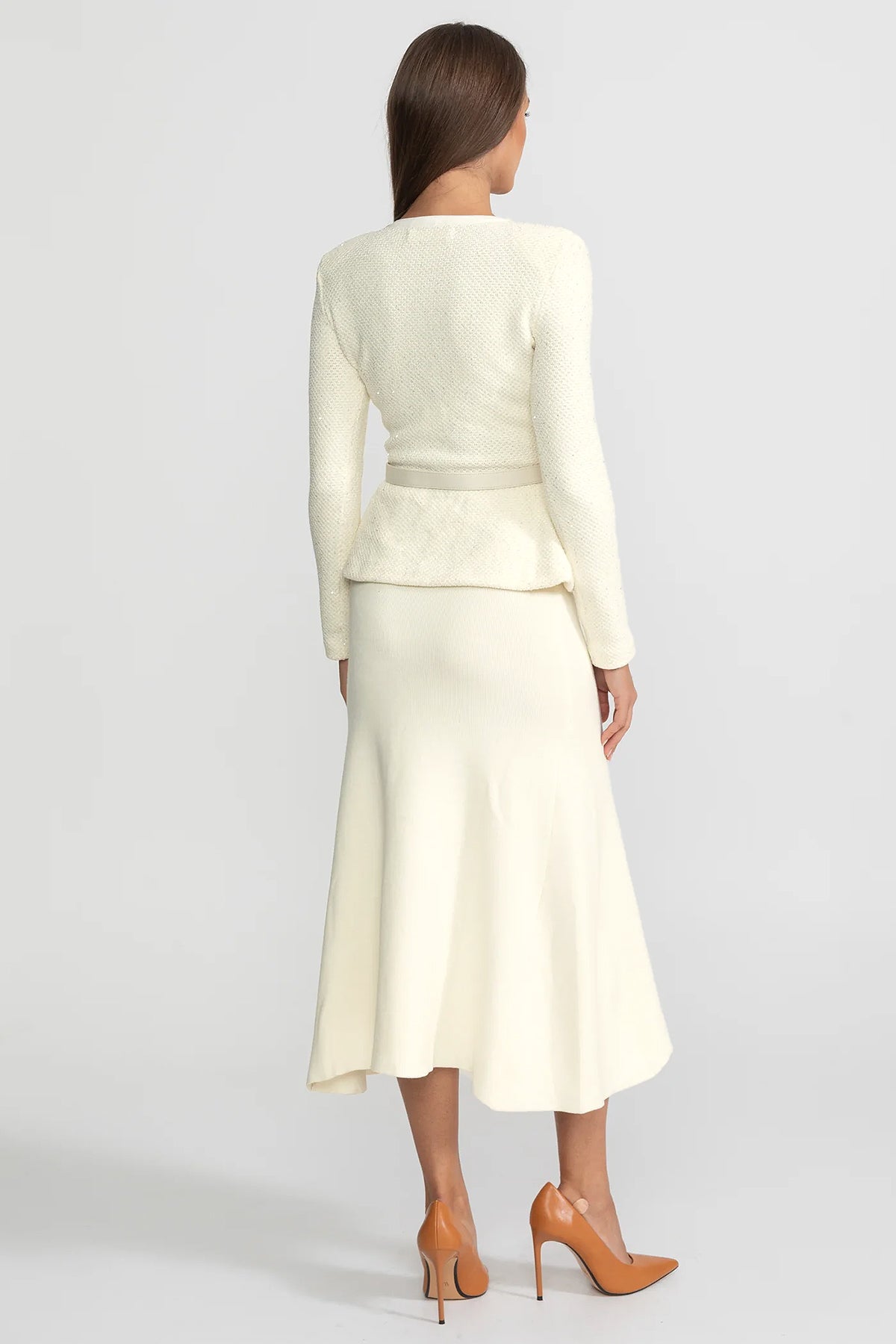 Tweed Peplum Knit Midi Dress – Ivoire