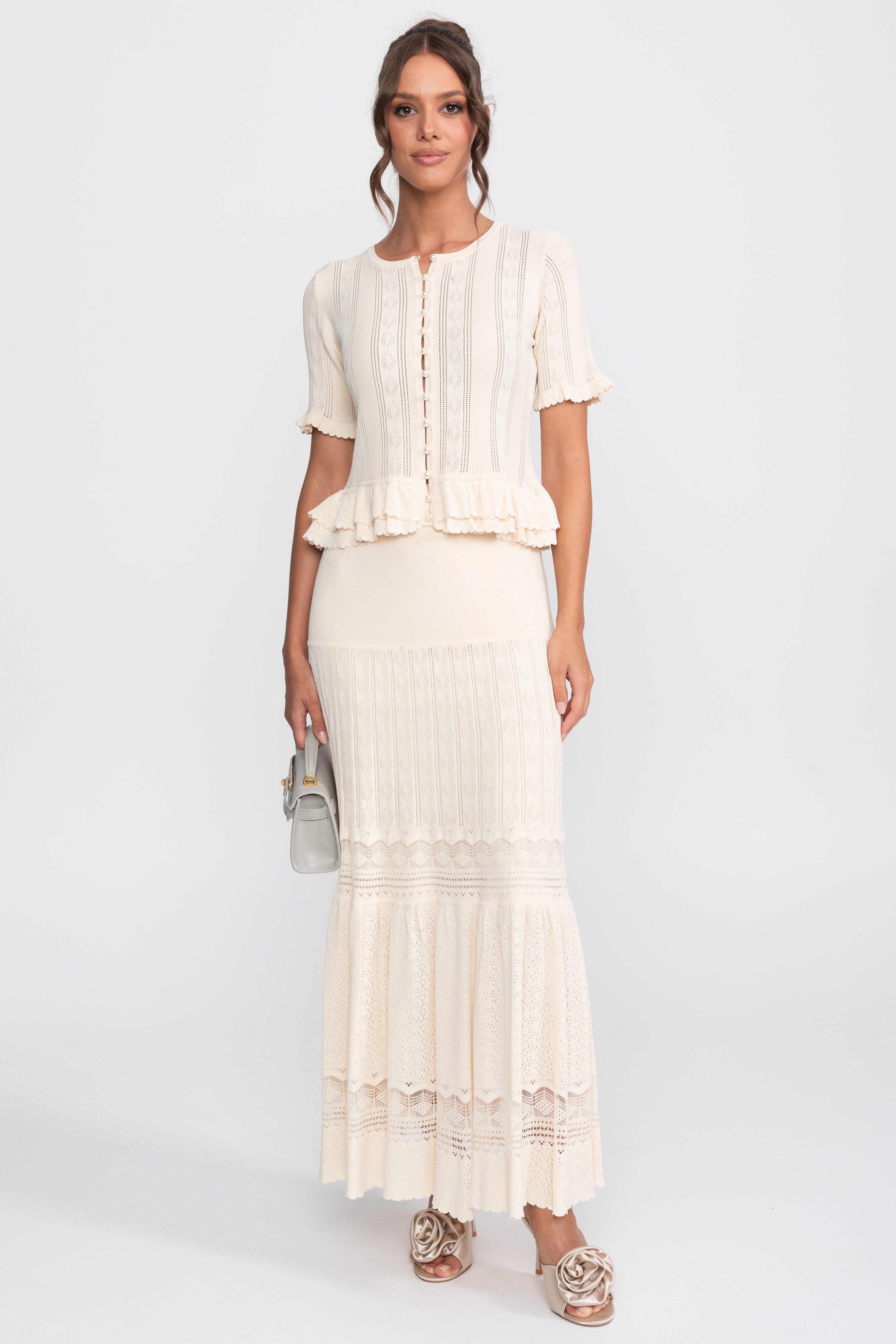 Two-Piece Knit Co-Ord Set With Ruffled Waist - Ivoire